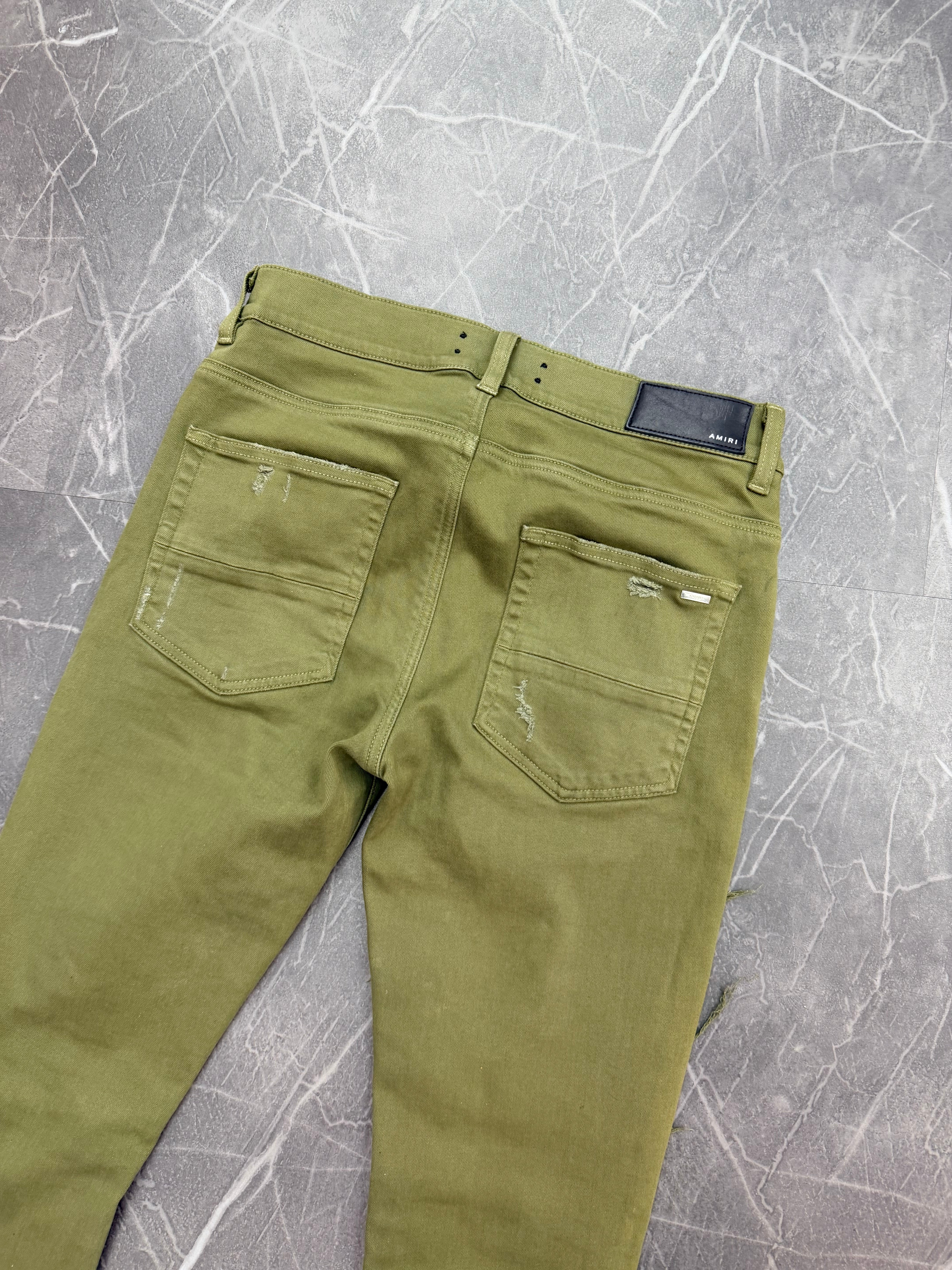 Amiri Denim Jeans Olive Ripped Bandana (30)