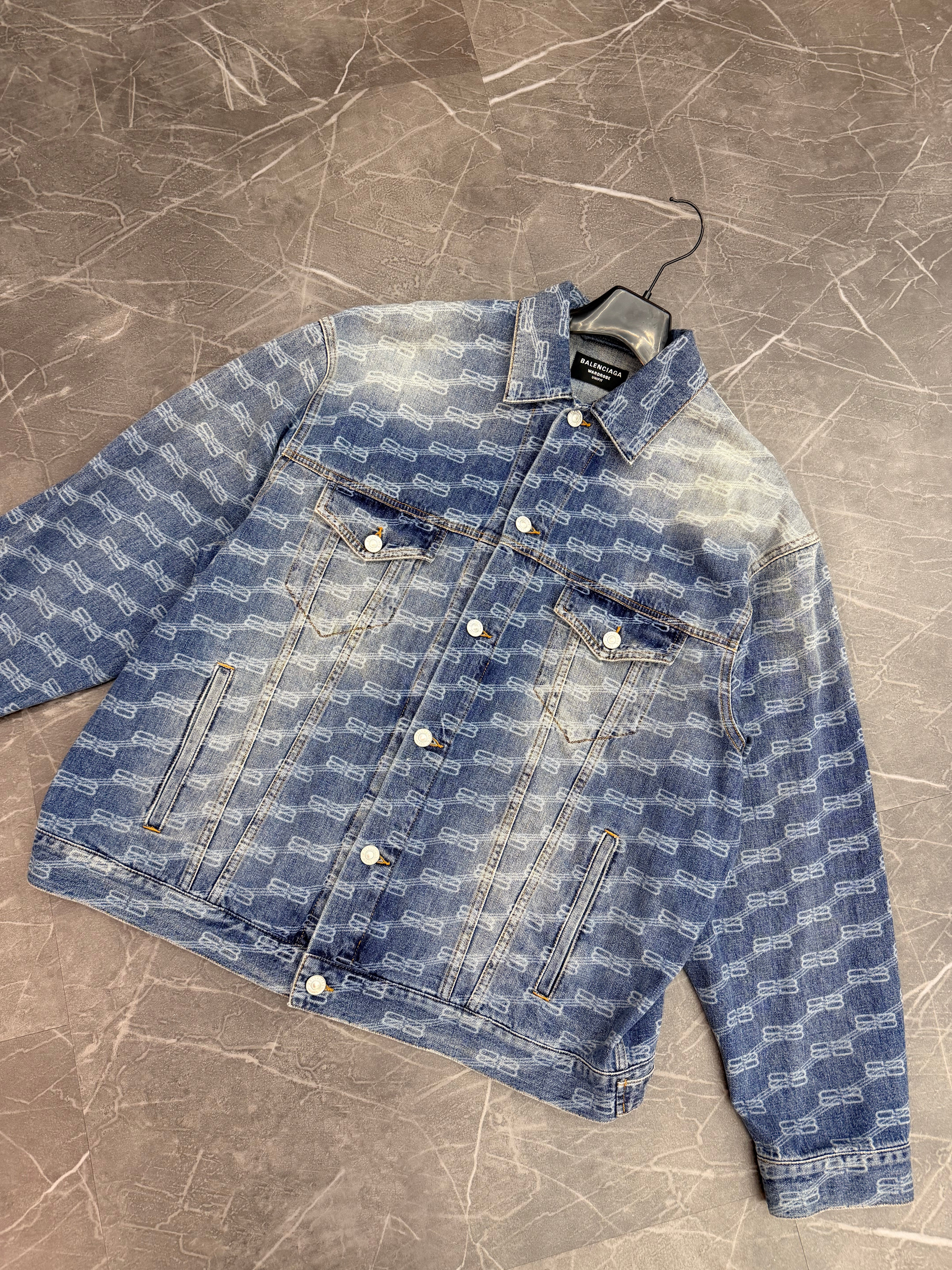Balenciaga Double B Logo Full Print Denim Jacket