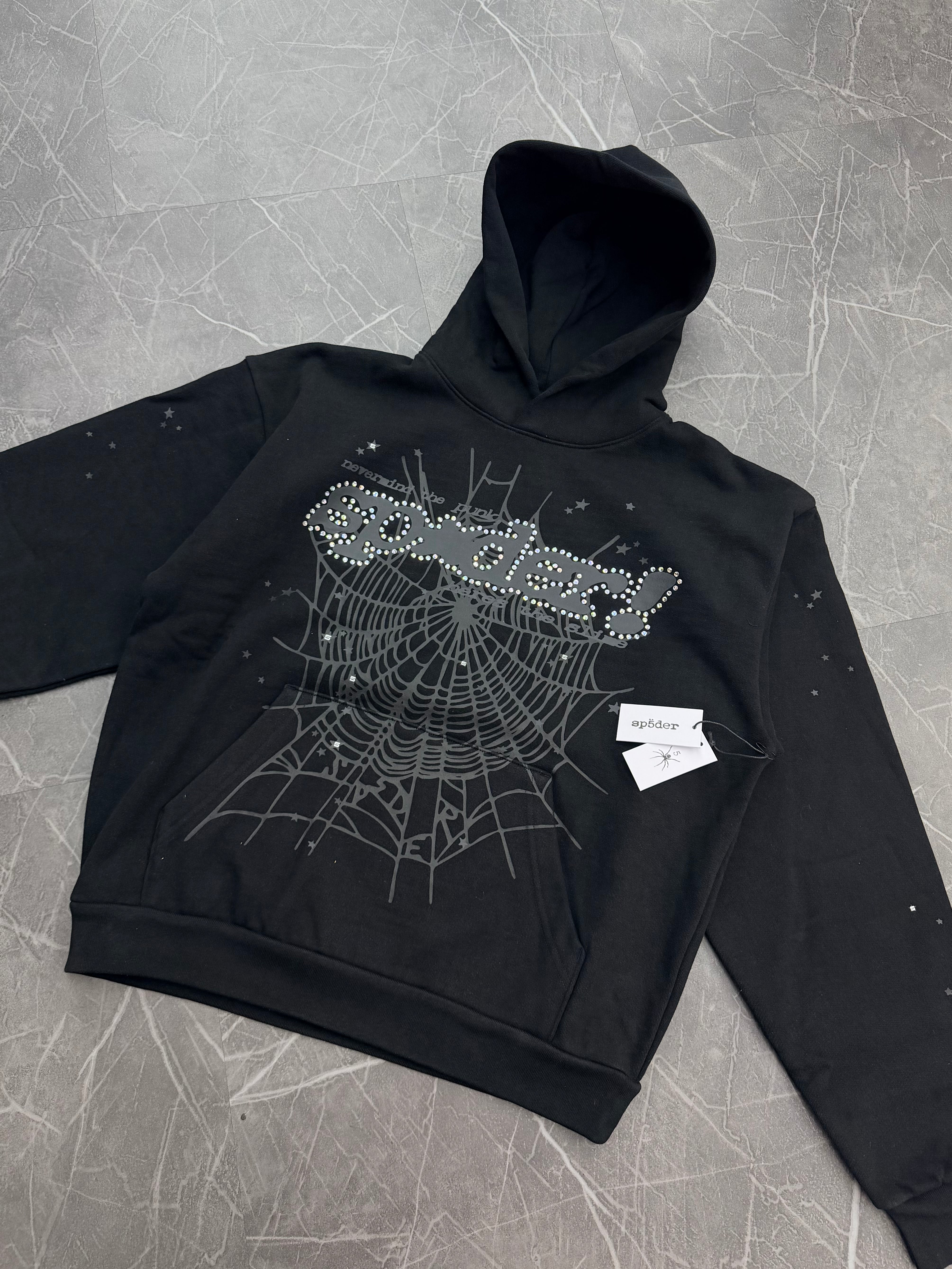 Sp5der Rhinestone “Punk V2 Hoodie Black”