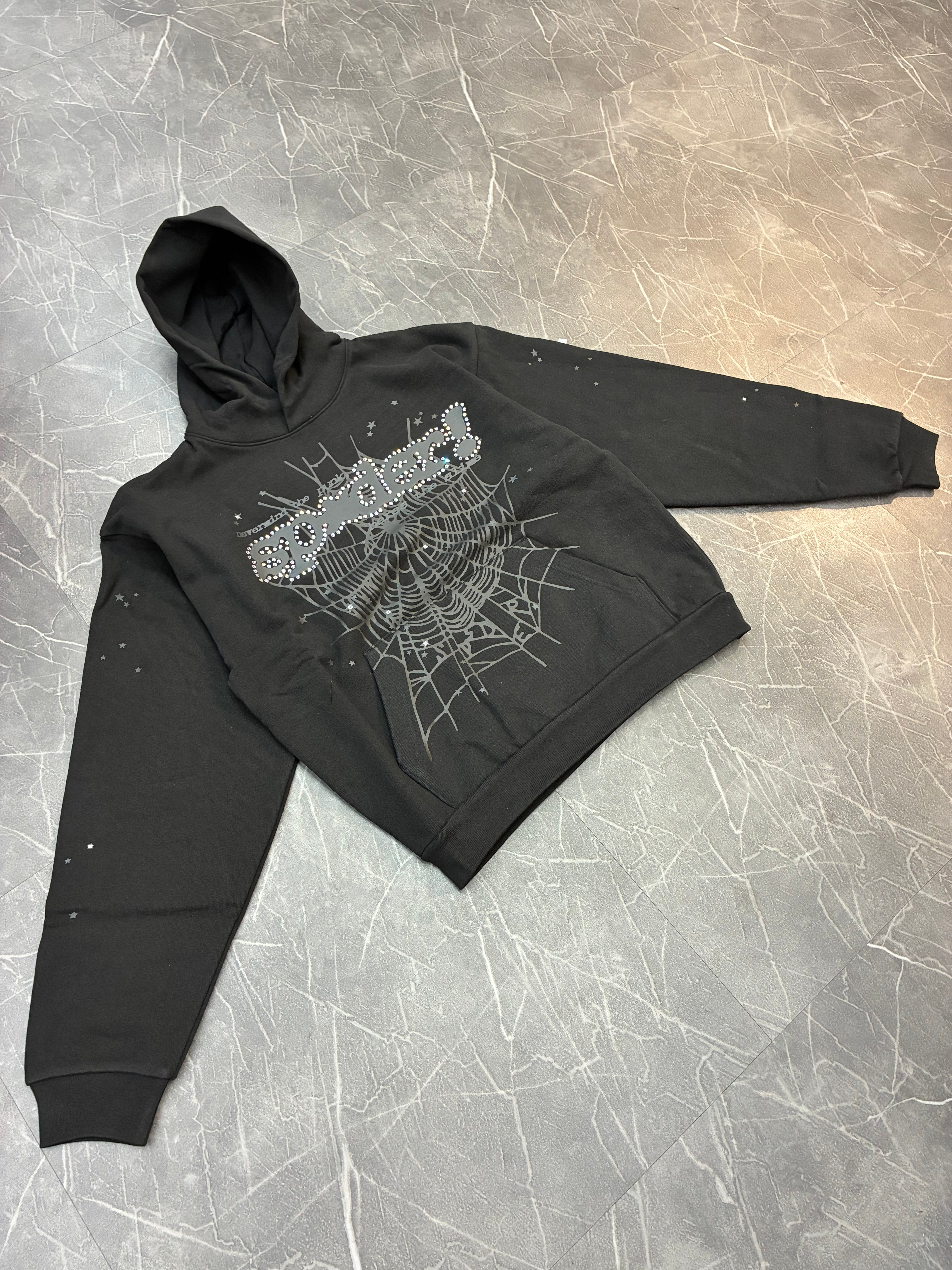 Sp5der Rhinestone “Punk V2 Hoodie Black”