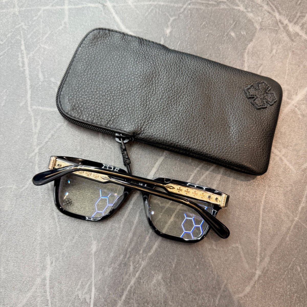 Chrome Hearts Ambidixtrous 18K Gold Plated Black Glasses