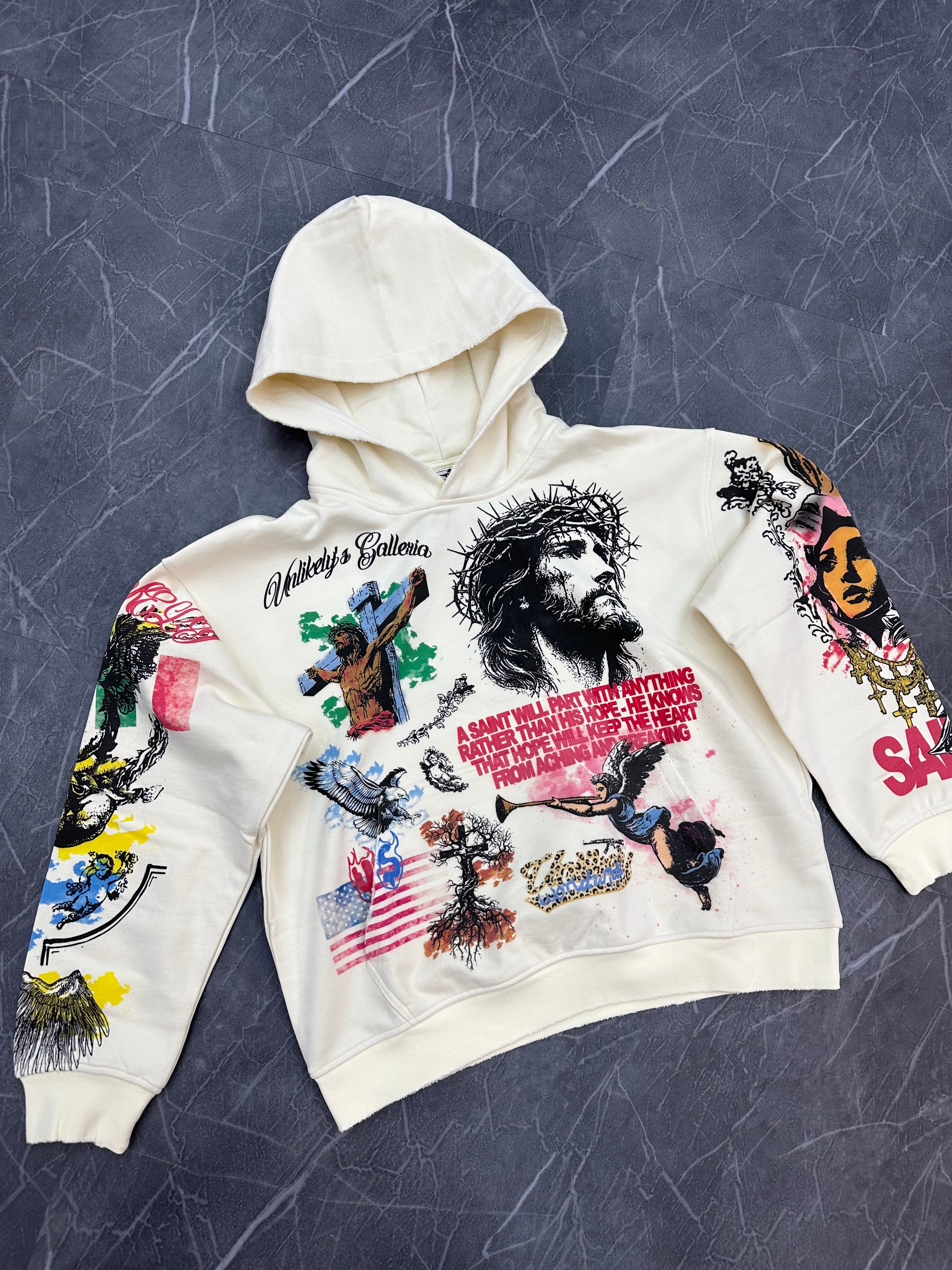 Unlikely Streetwear Jesus Pullover Hoodie “Cream”