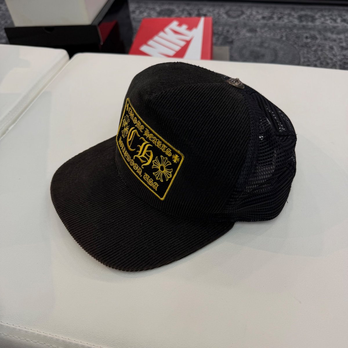 Chrome Hearts CH Hollywood Corduroy Trucker Hat Black/Gold - back
