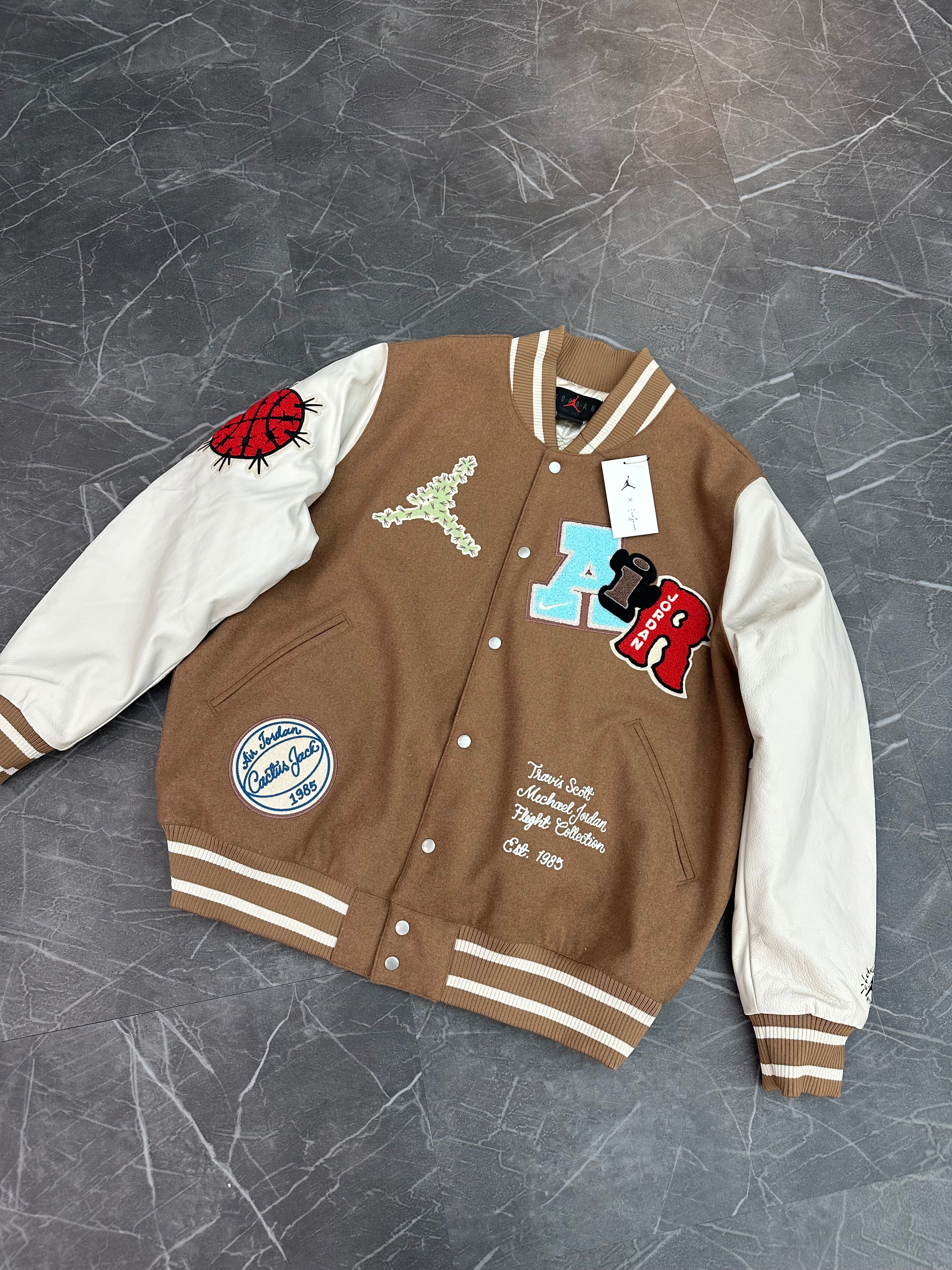 Travis Scott x Jordan Varsity Jacket “Antique Brown”