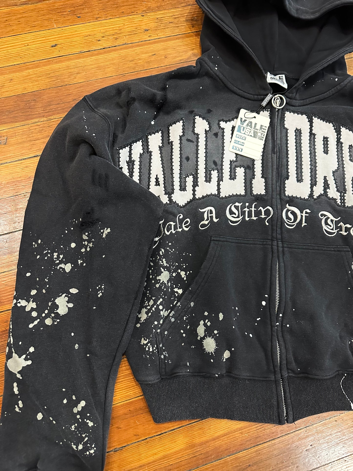 Vale Black Paint Zip Up Hoodie