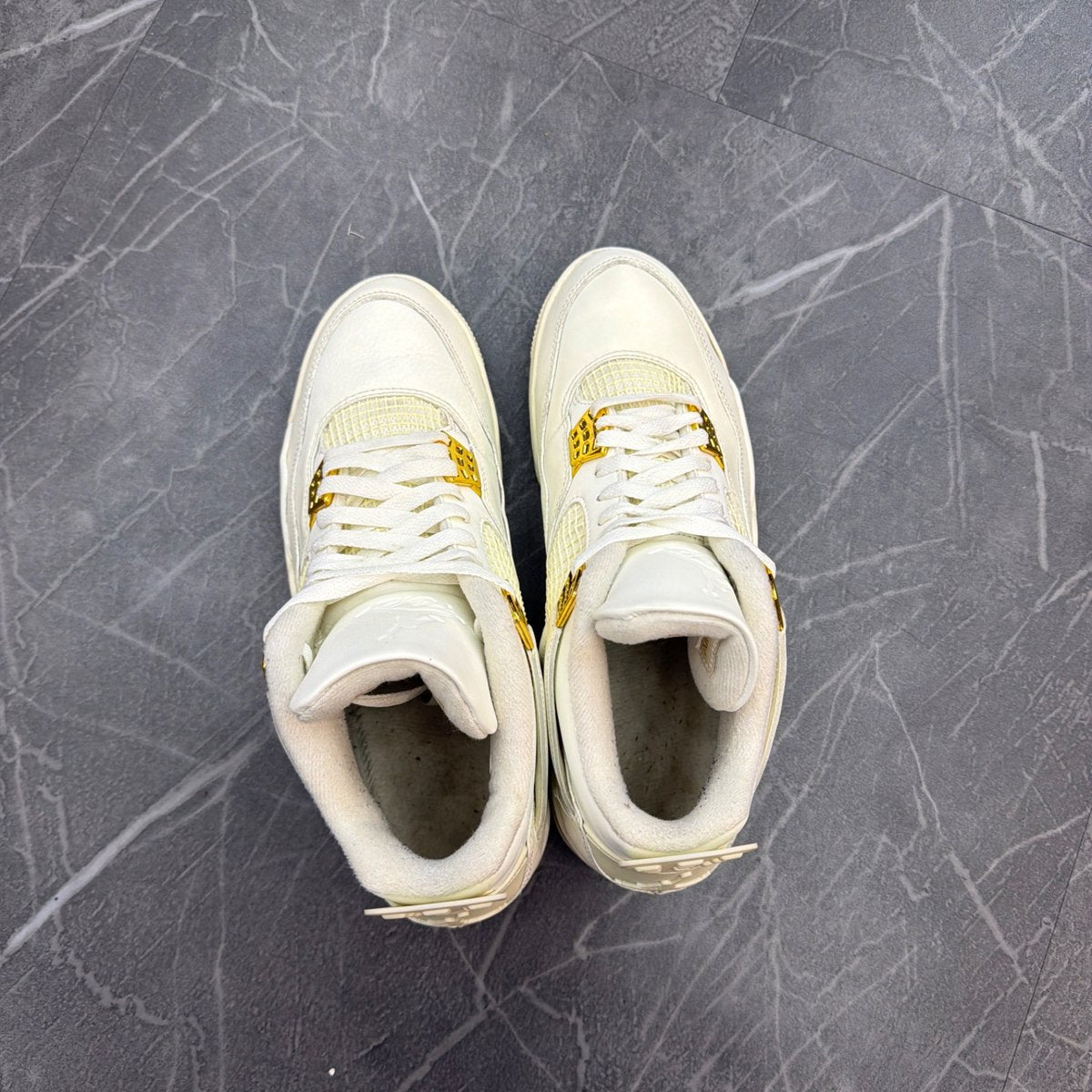 Jordan 4 Retro Metallic Gold (Women's) (Size 12W) (Lightly Worn)
