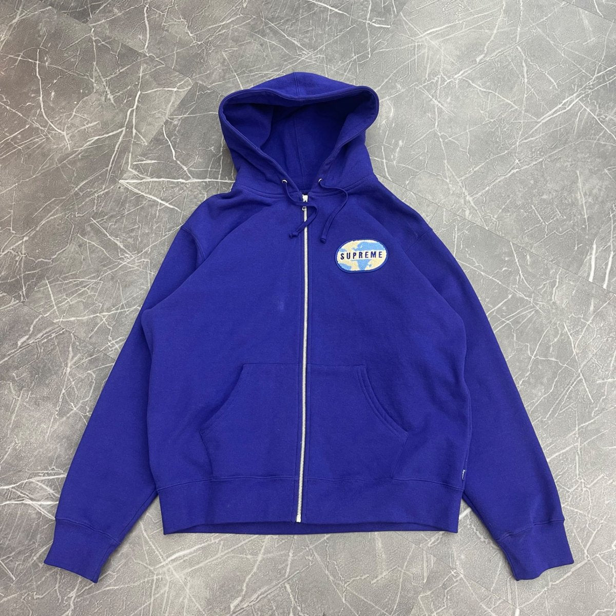 Supreme World Famous Zip Up Hooded Sweatshirt (SS20) Dark Royal - Image 1