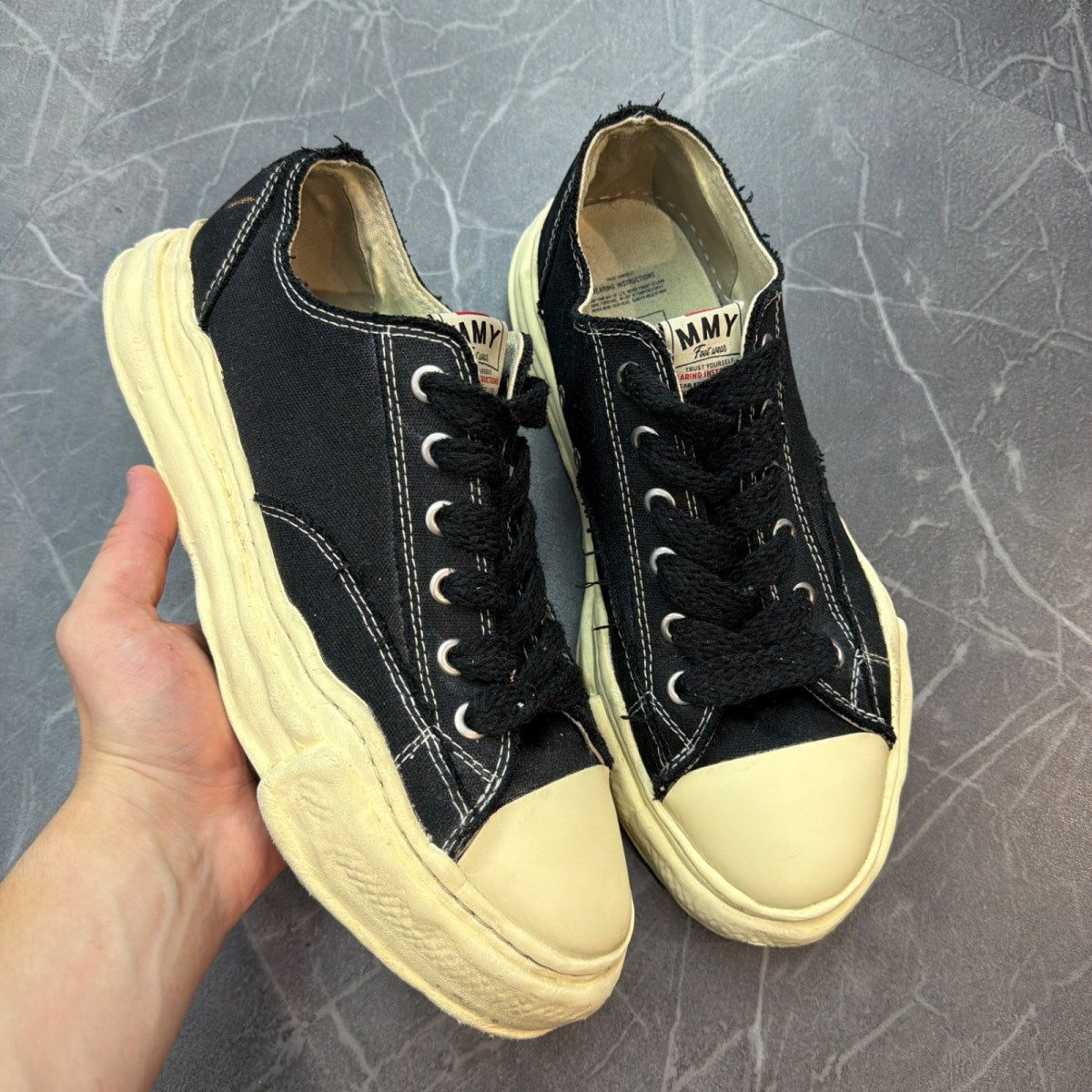 Maison Mihara Yasuhiro Hank Distressed Canvas Low 'Black' - Image 1