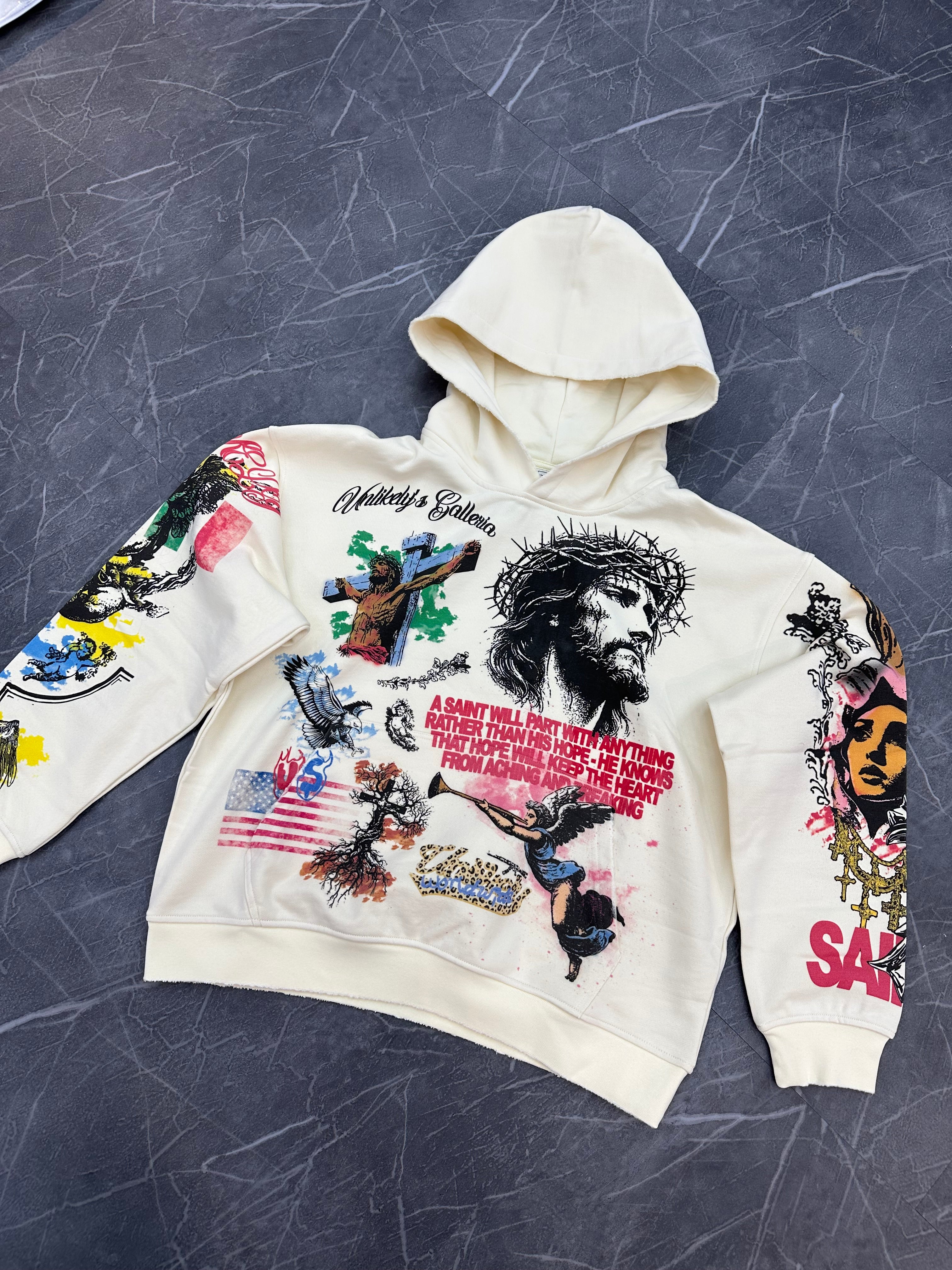 Unlikely Streetwear Jesus Pullover Hoodie “Cream”