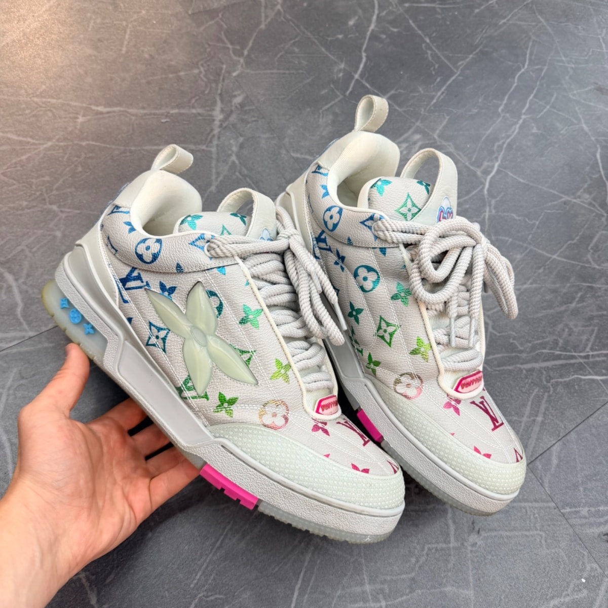 Louis Vuitton LV Skate Sneaker Gray Gradient Monogram Size 9.5 (Lightly Worn Pre-Owned)