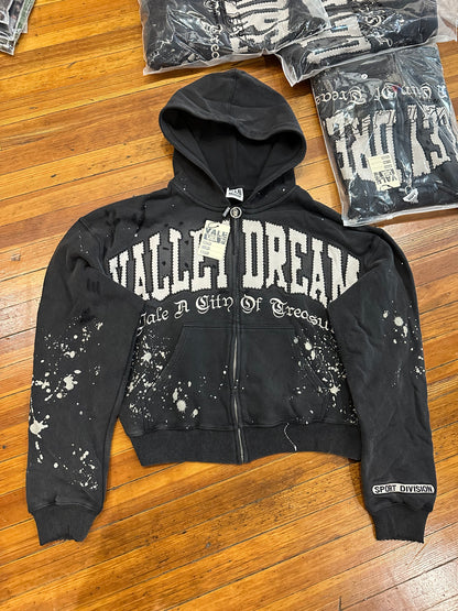Vale Black Paint Zip Up Hoodie