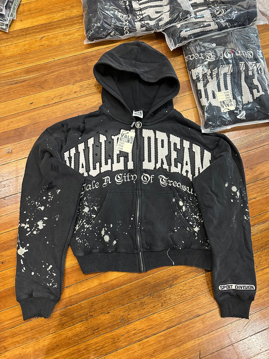 Vale Black Paint Zip Up Hoodie