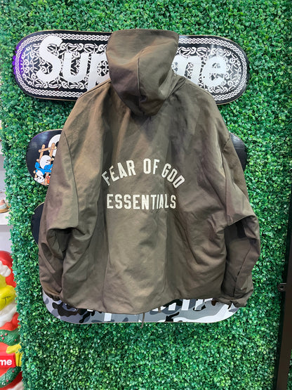 Essentials Nylon Hooded Coaches Jacket “Brown”
