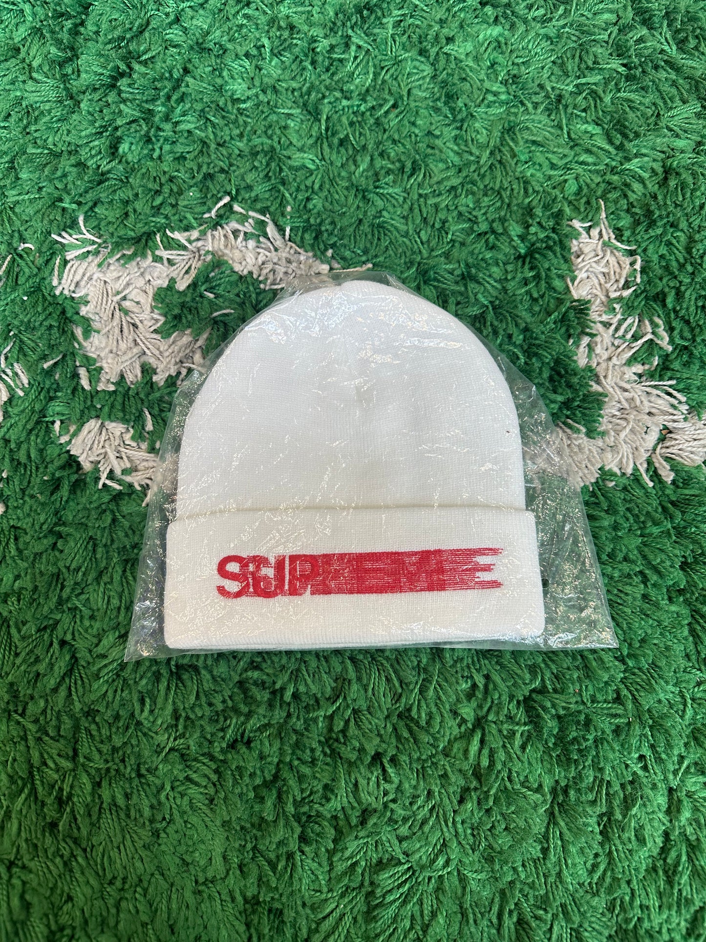 Supreme White Motion Logo Beanie