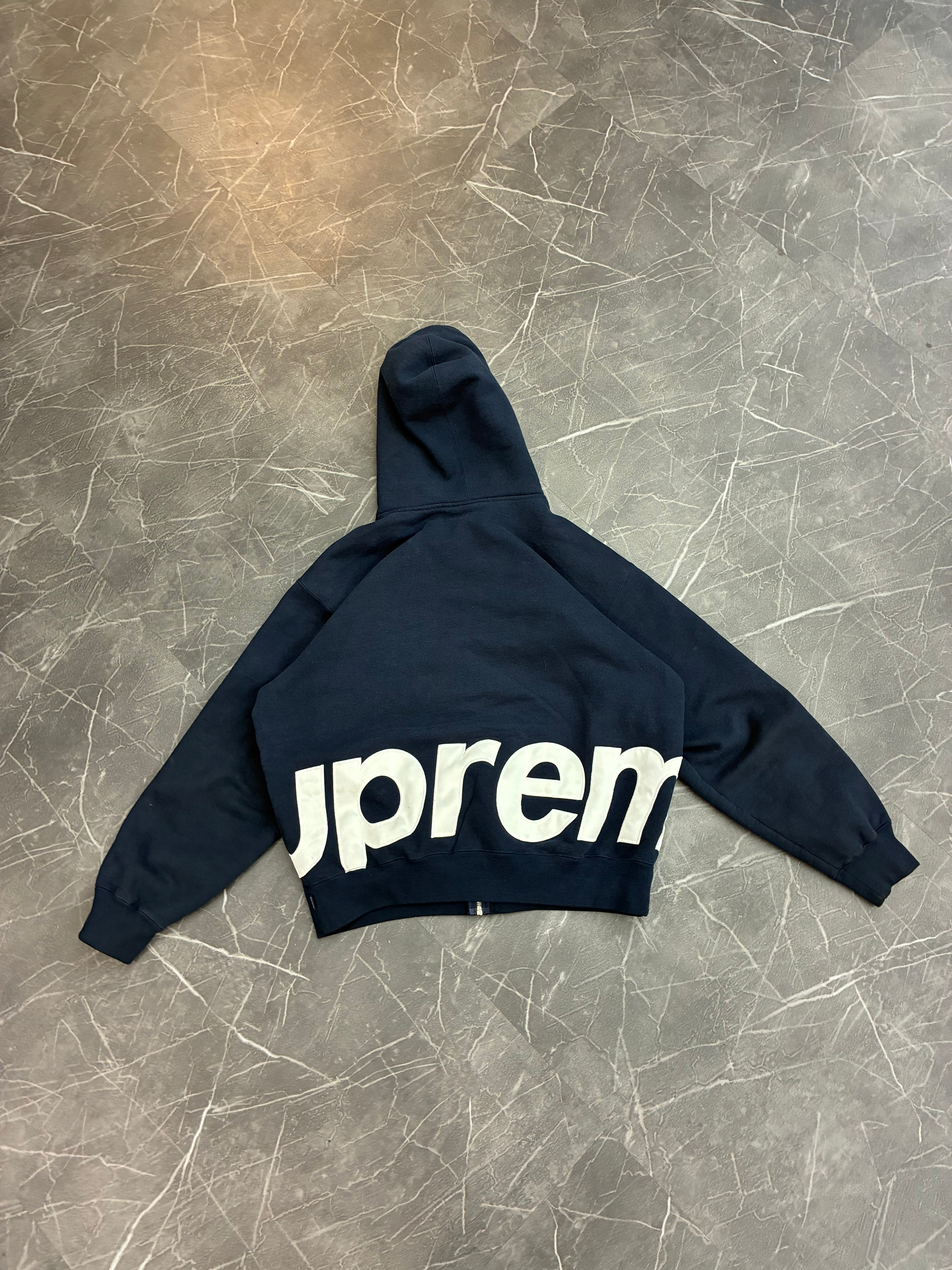 Supreme Big Logo Zip Up Hoodie “Navy”