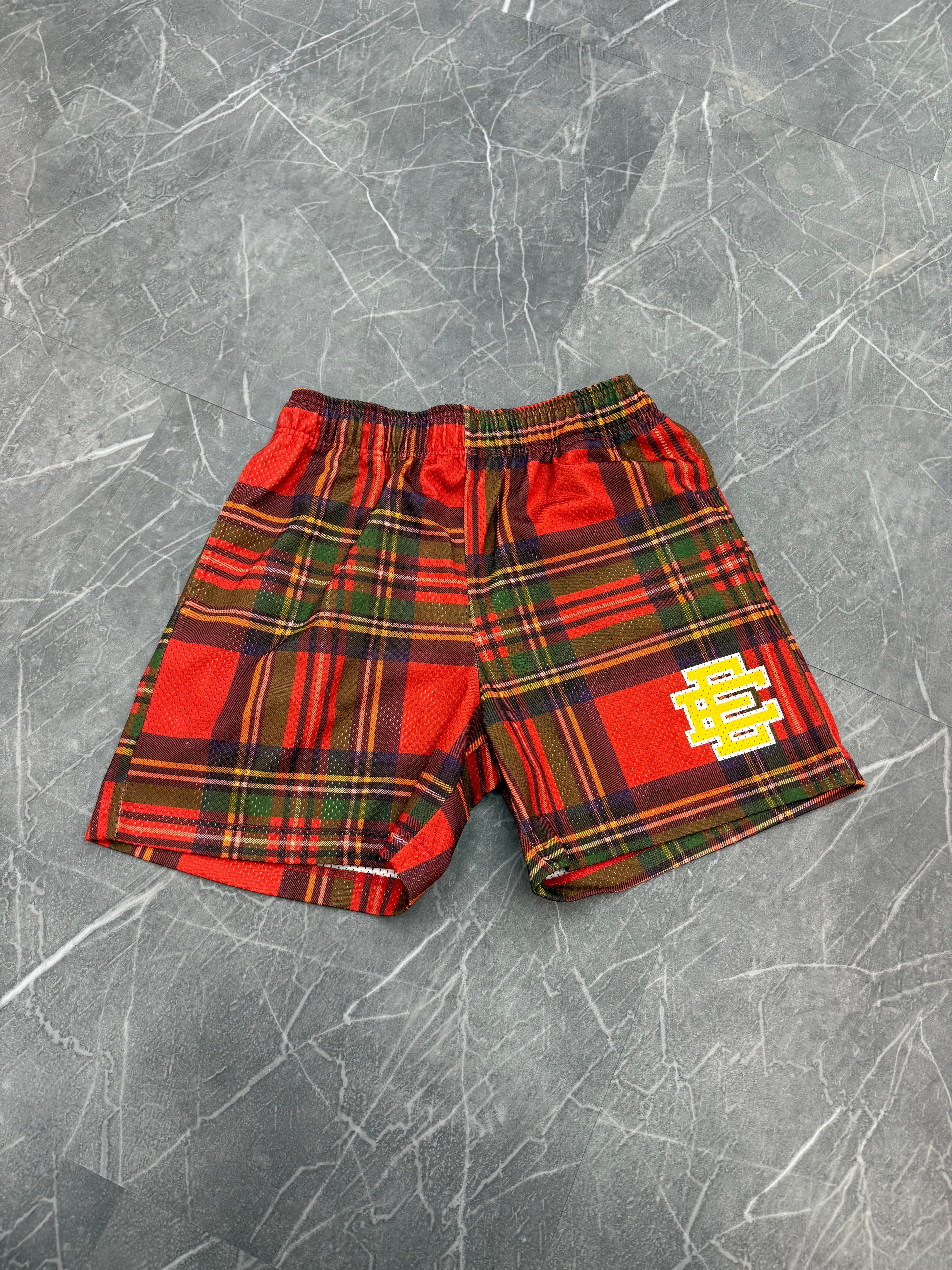 Eric Emmanuel Shorts “Plaid Yellow Logo”