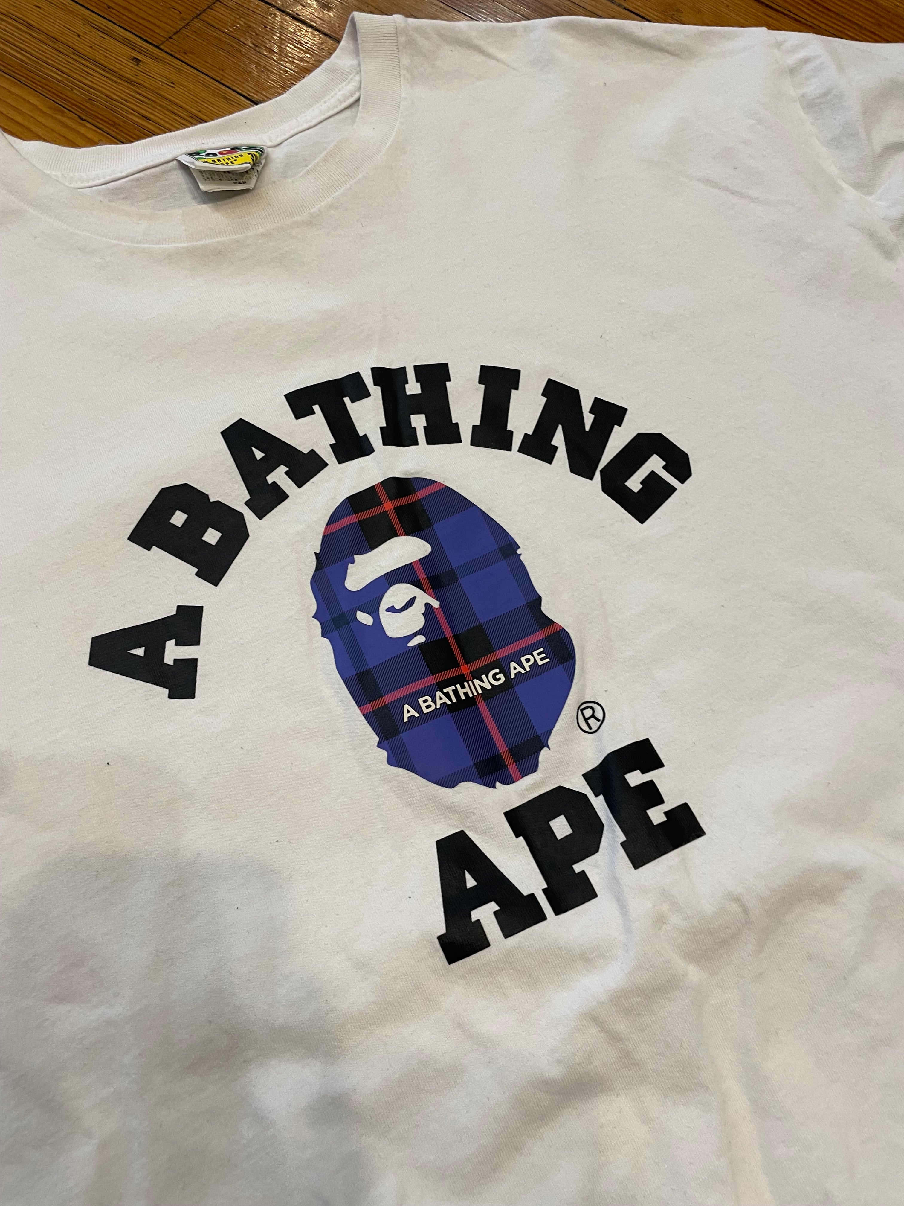 Bape College Tee Blue Plaid “White”