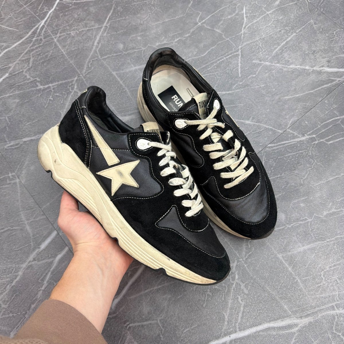 Golden Goose Running Sole Black White (Size 41) (Moderately Worn)