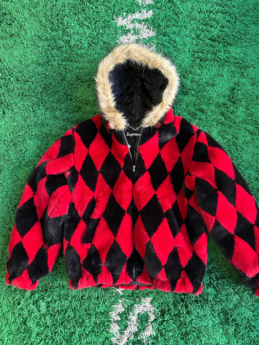 Supreme Diamond Faux Fur Jacket “Red”