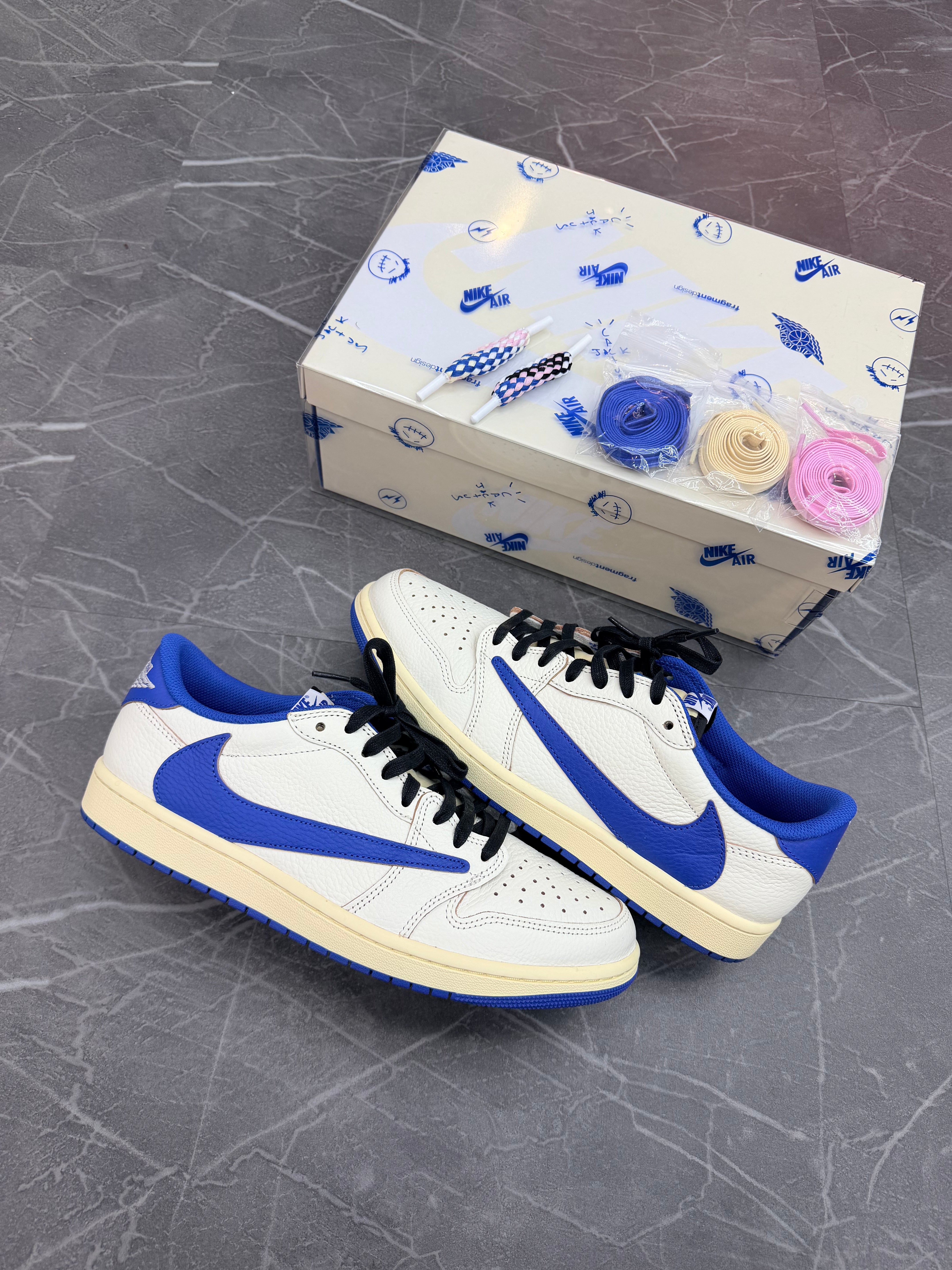 Travis Scott Jordan 1 Low “Fragment Sail Military Blue”