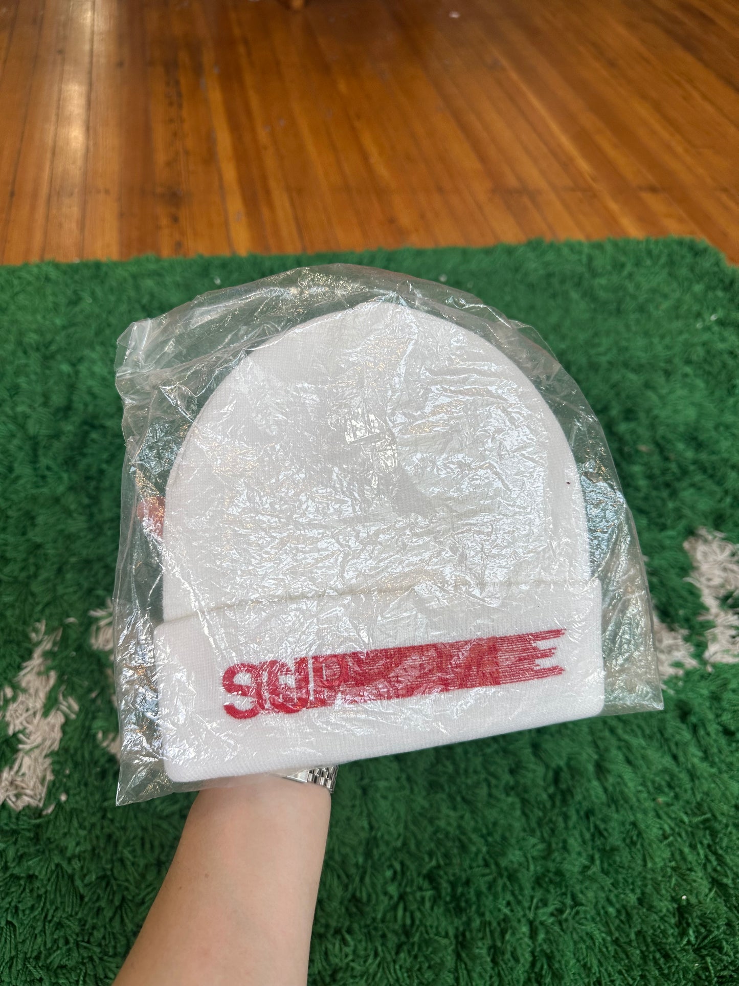 Supreme White Motion Logo Beanie