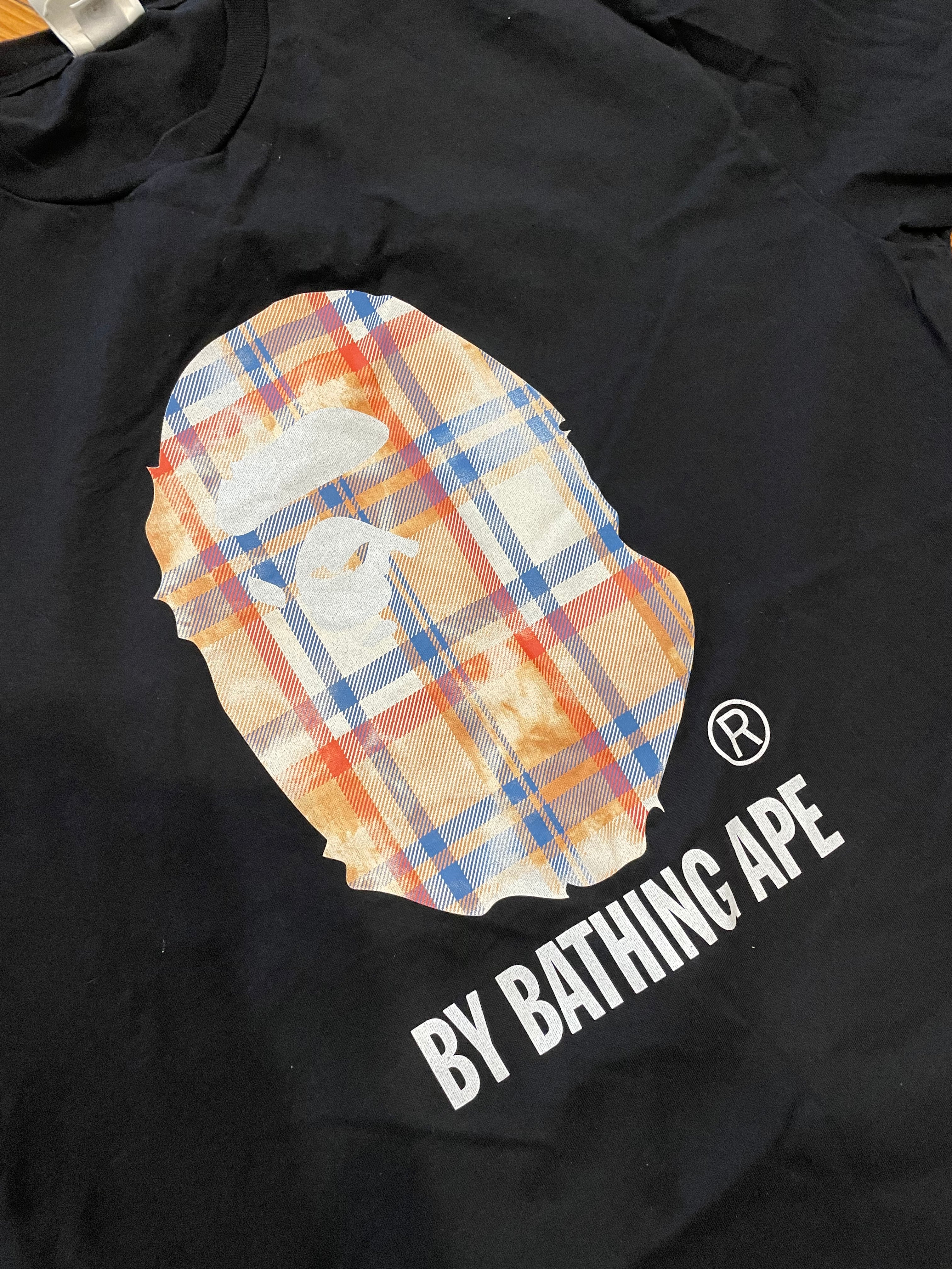 Bape Head Logo Tee Plaid “Black”