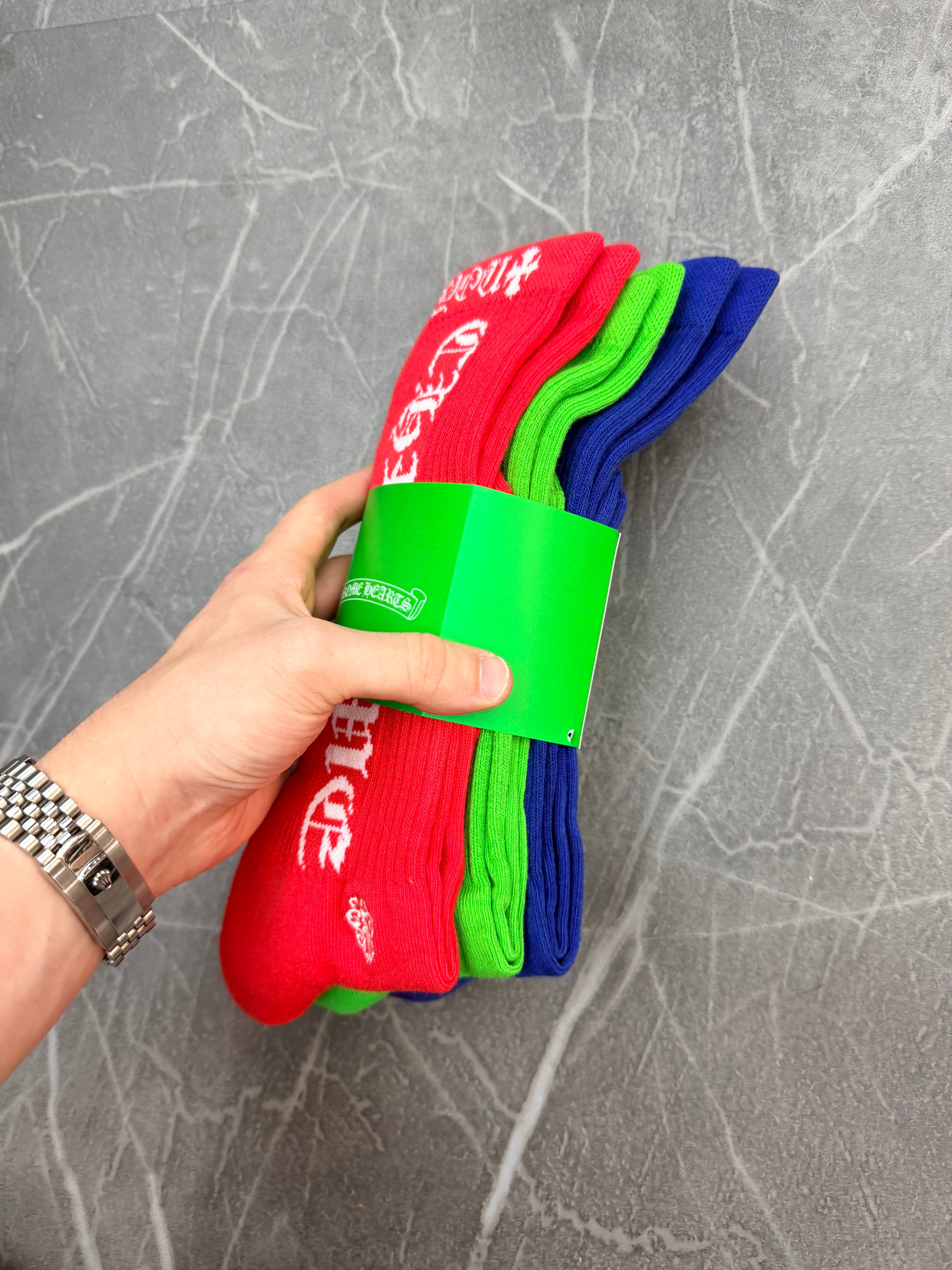 Chrome Hearts Socks White Embroidered Red Blue Green