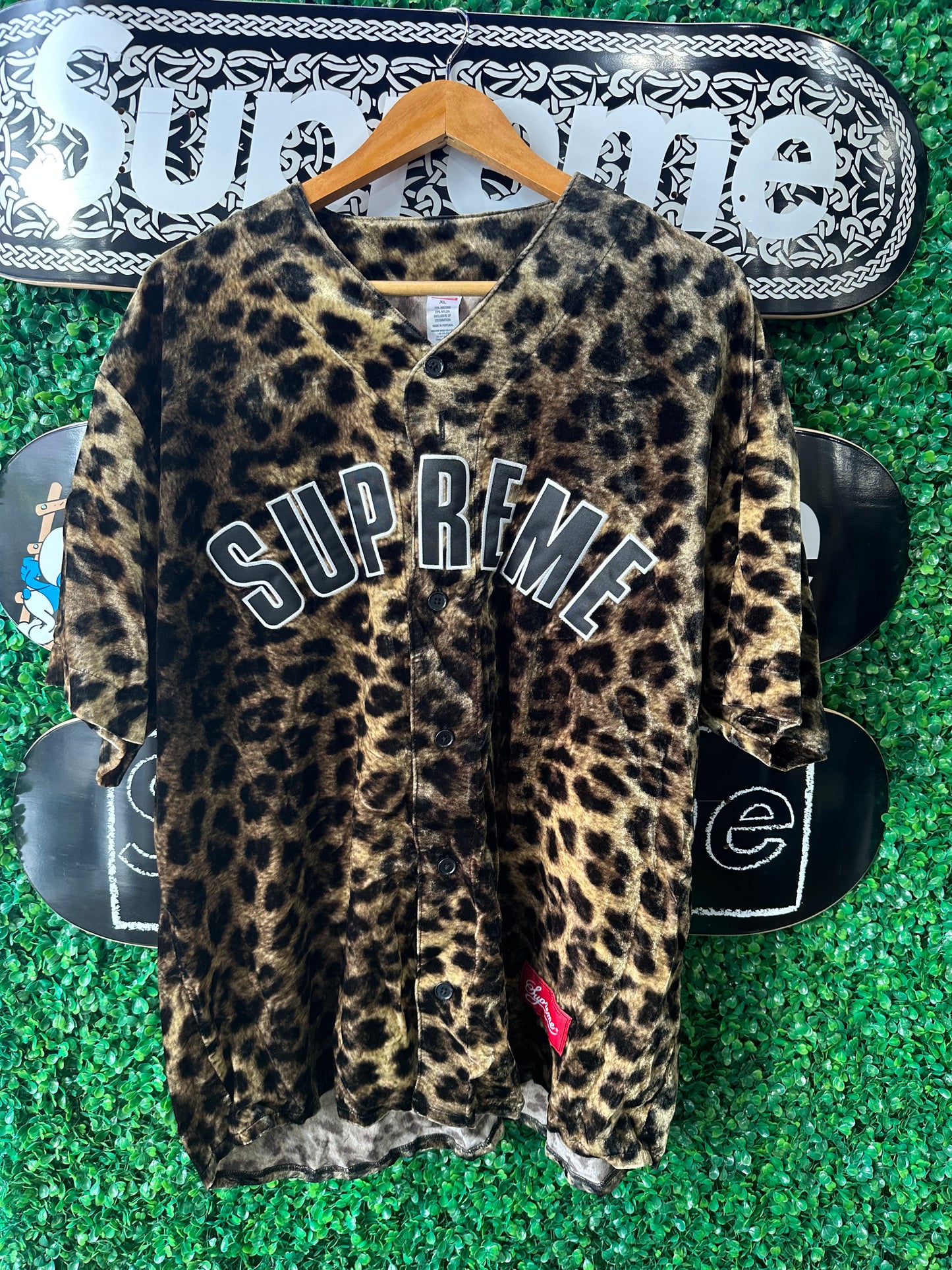 Supreme Velvet Baseball Jersey “Leopard”