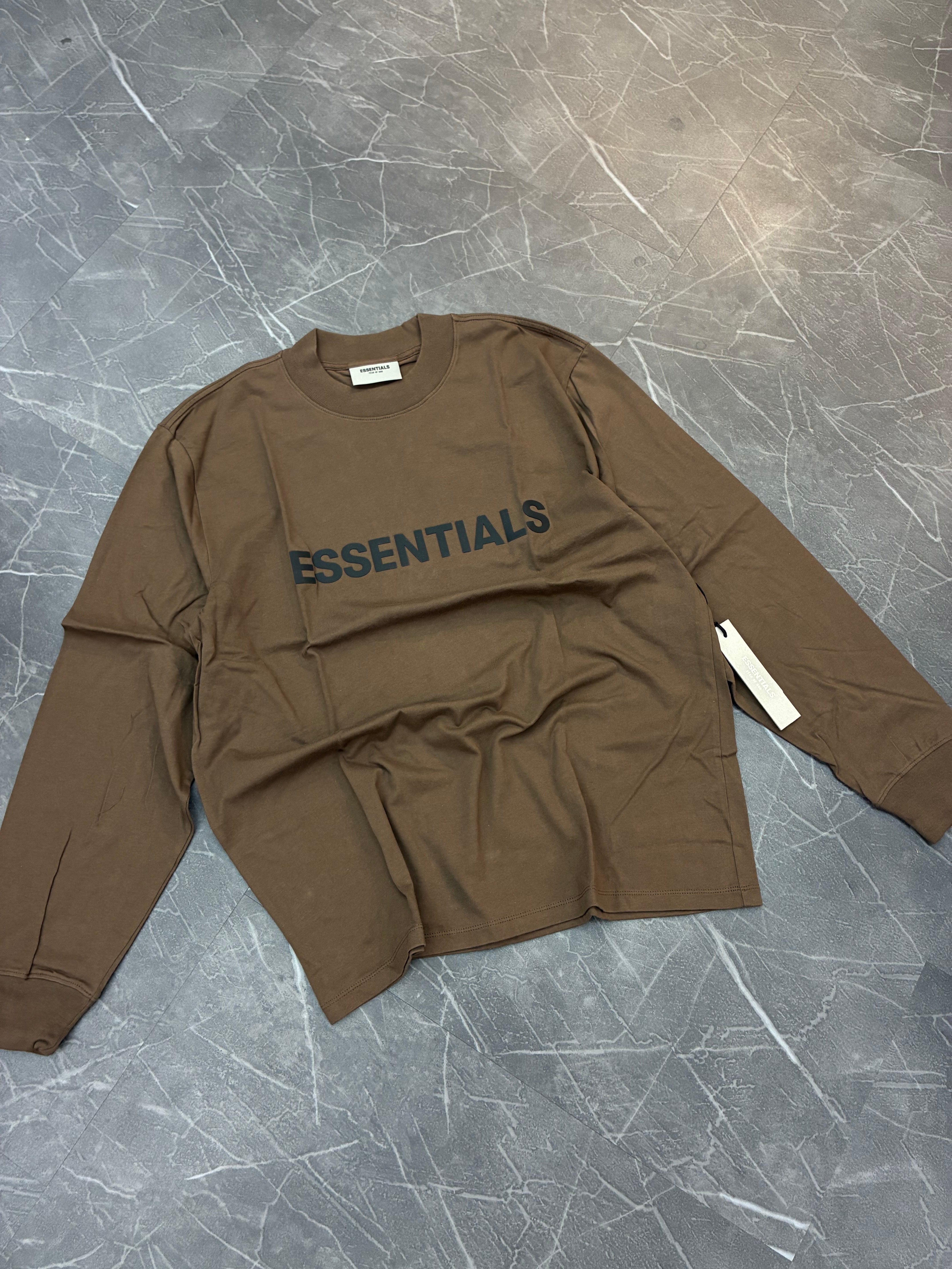 Essentials Long Sleeve Center Logo “Brown”