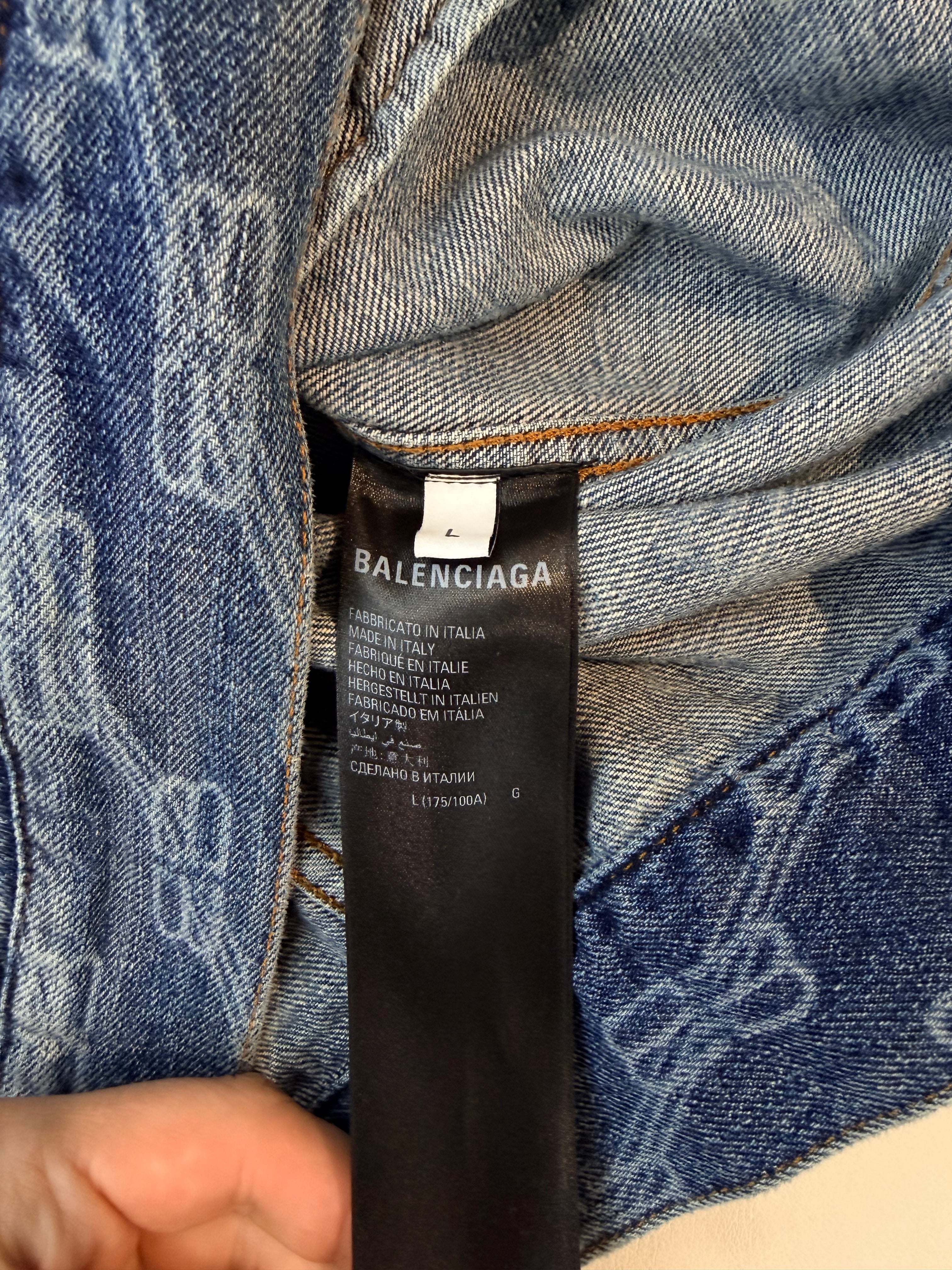 Balenciaga Double B Logo Full Print Denim Jacket