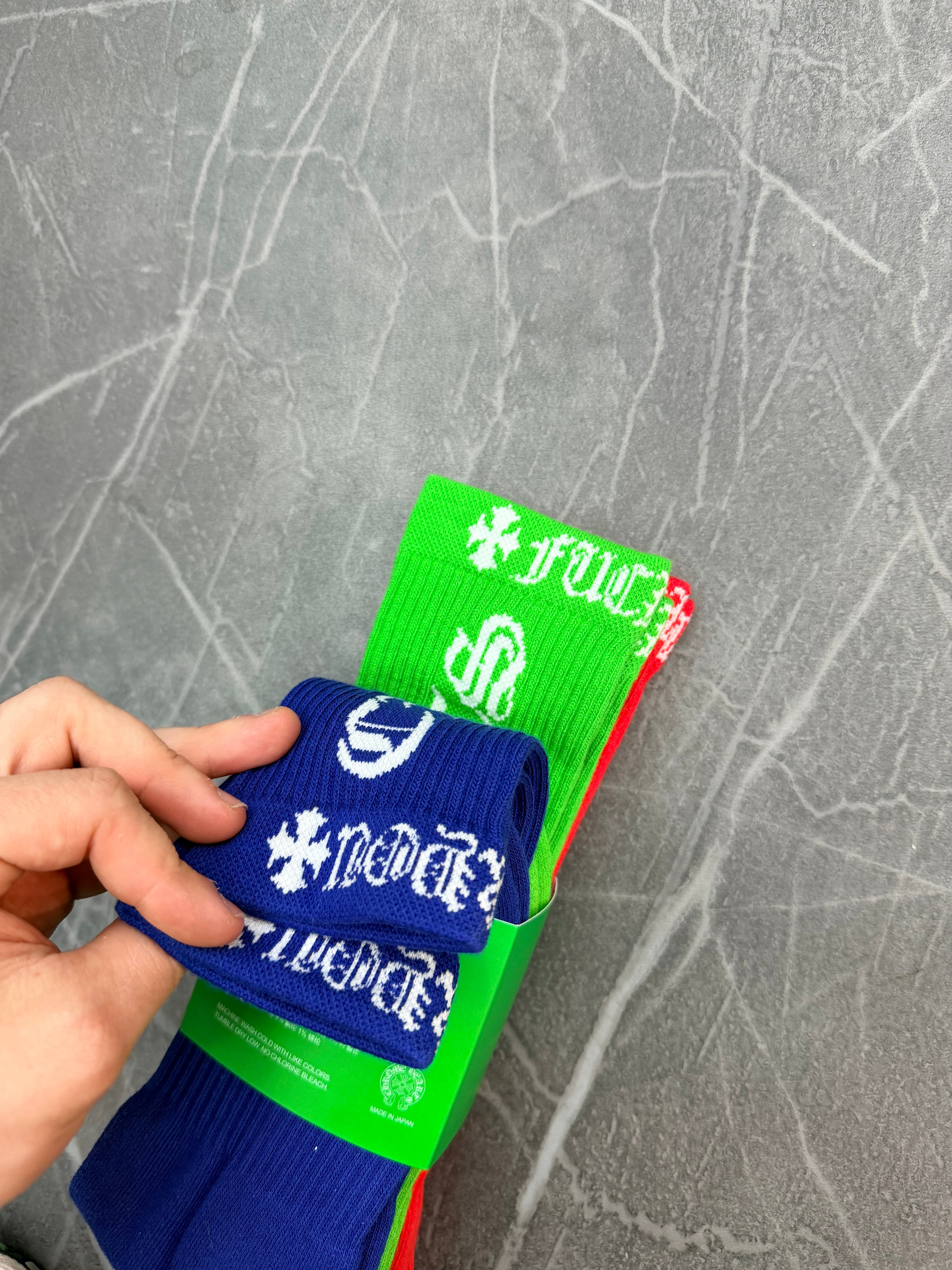 Chrome Hearts Socks White Embroidered Red Blue Green