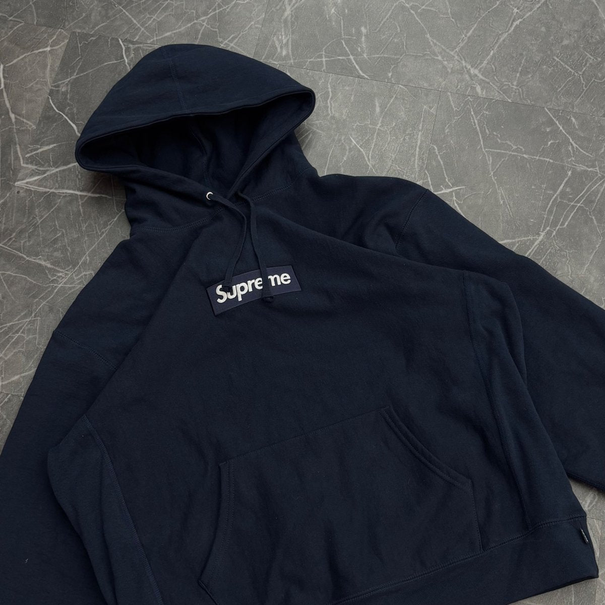 Supreme Box Logo Hooded Sweatshirt (FW25) Navy (Size XL) (Lightly Worn) - side