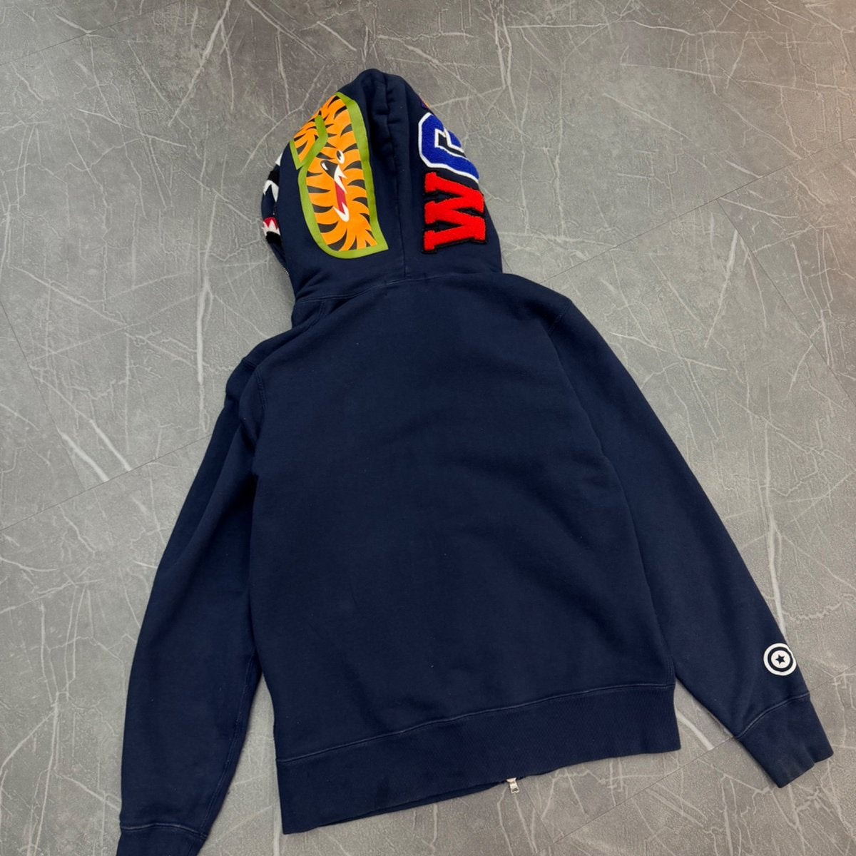 BAPE Multi Fonts Shark Full Zip Hoodie Navy (Size L) (Lightly Worn)