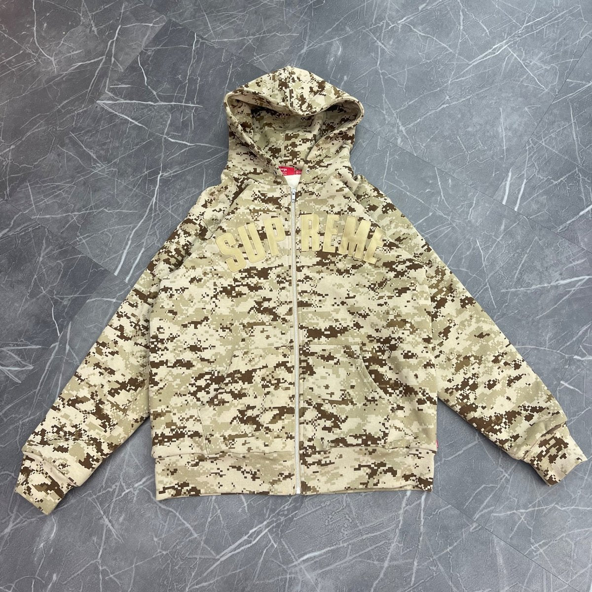 Supreme Arc Logo Thermal Zip Up Sweatshirt Tan Digi Camo (Size L) (Lightly Worn)