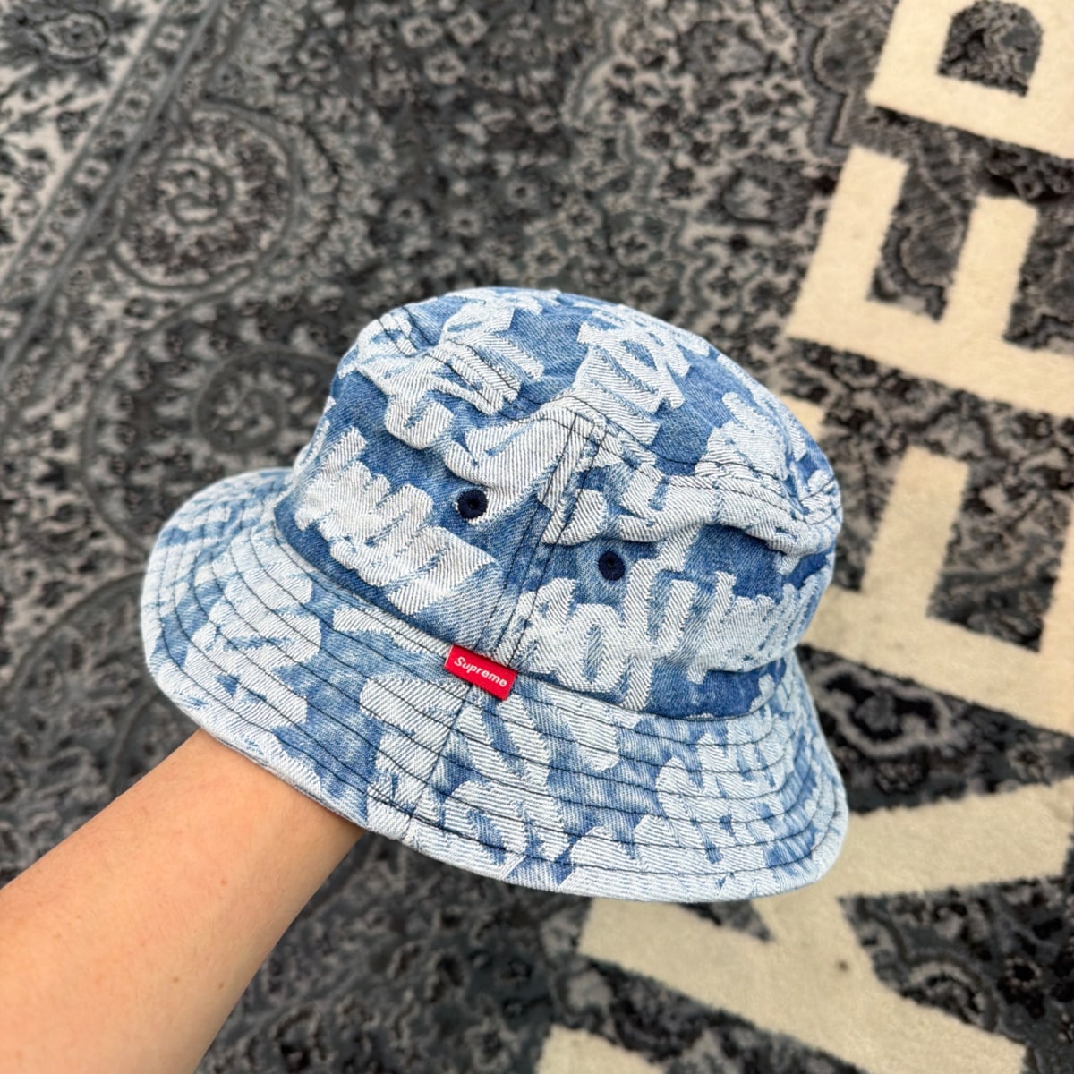 Supreme Fat Tip Jacquard Denim Crusher Blue - Image 1
