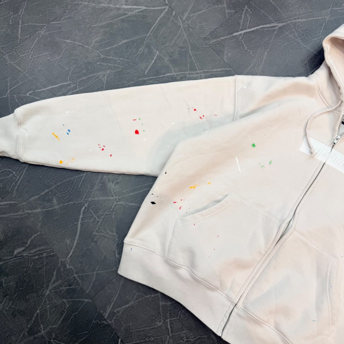 Supreme MM6 Maison Margiela Box Logo Zip Up Hooded Sweatshirt White (Size L) (VNDS)