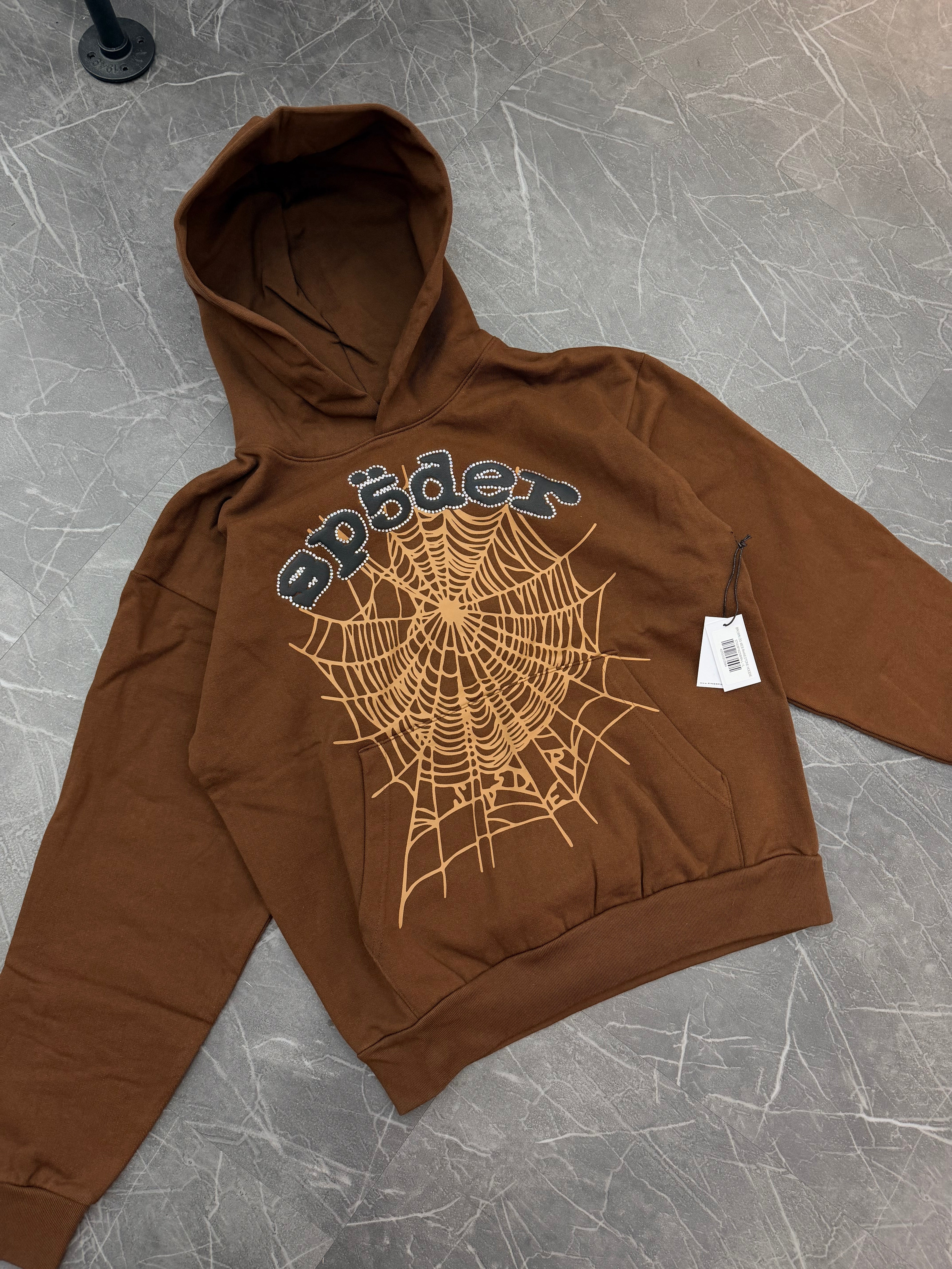 Sp5der Rhinestone OG Web Hoodie “Brown”