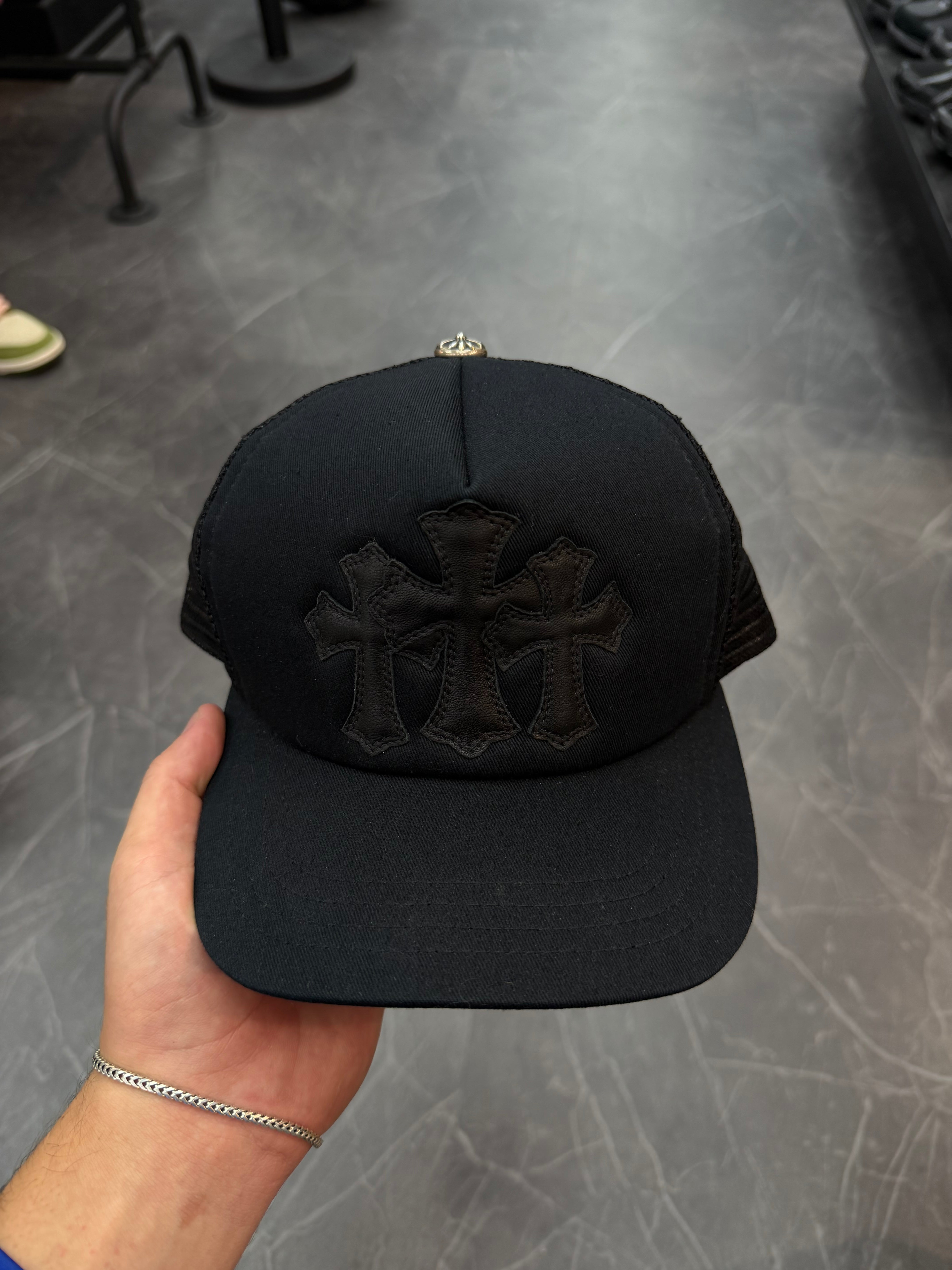 Chrome Hearts Triple Cross Cemetery Trucker Hat Black