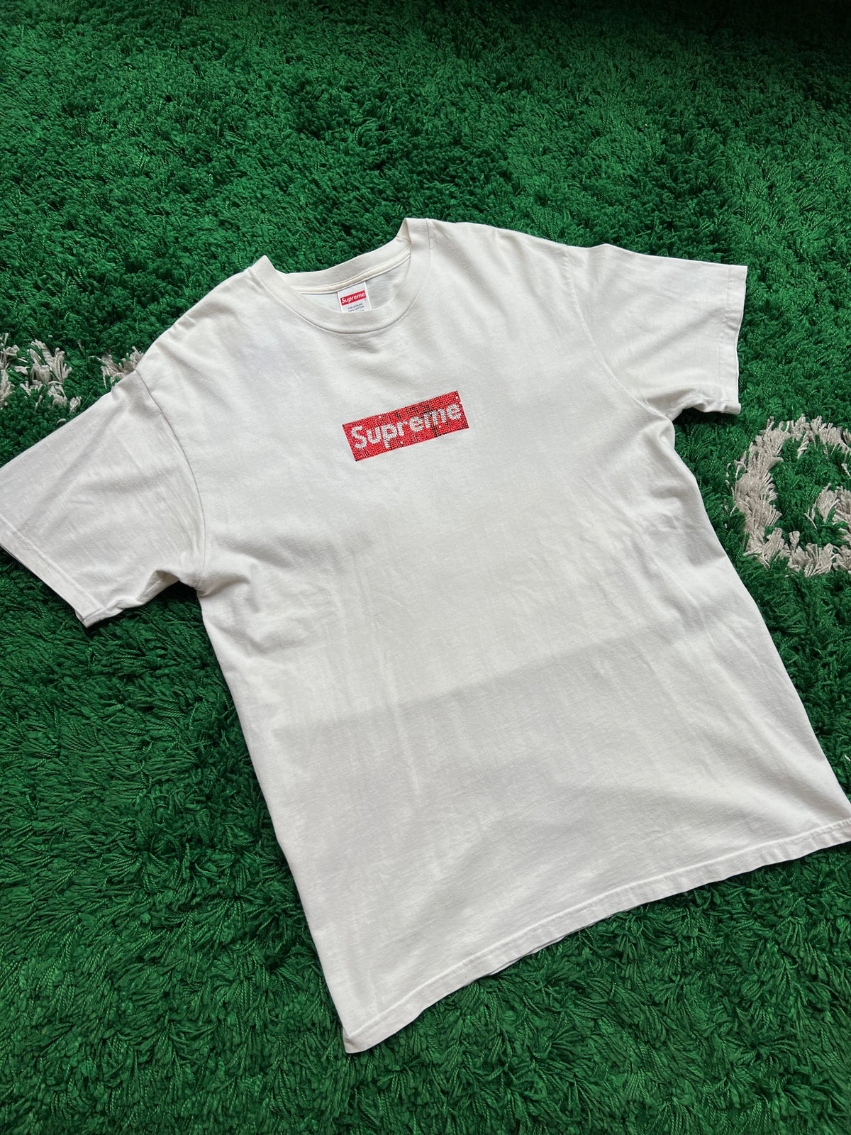 Supreme x Swarovski Box Logo Tee “White” (Size M) (Lightly Worn) - Image 1