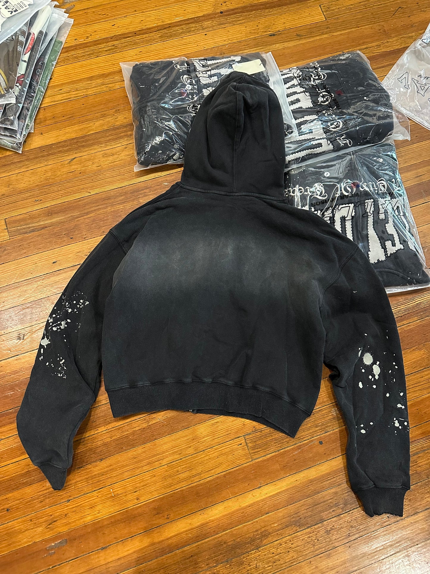 Vale Black Paint Zip Up Hoodie