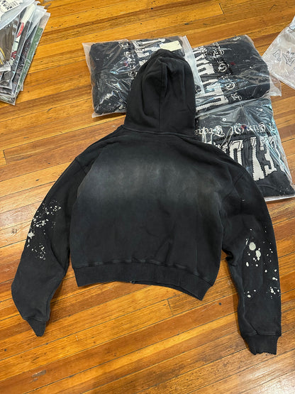 Vale Black Paint Zip Up Hoodie