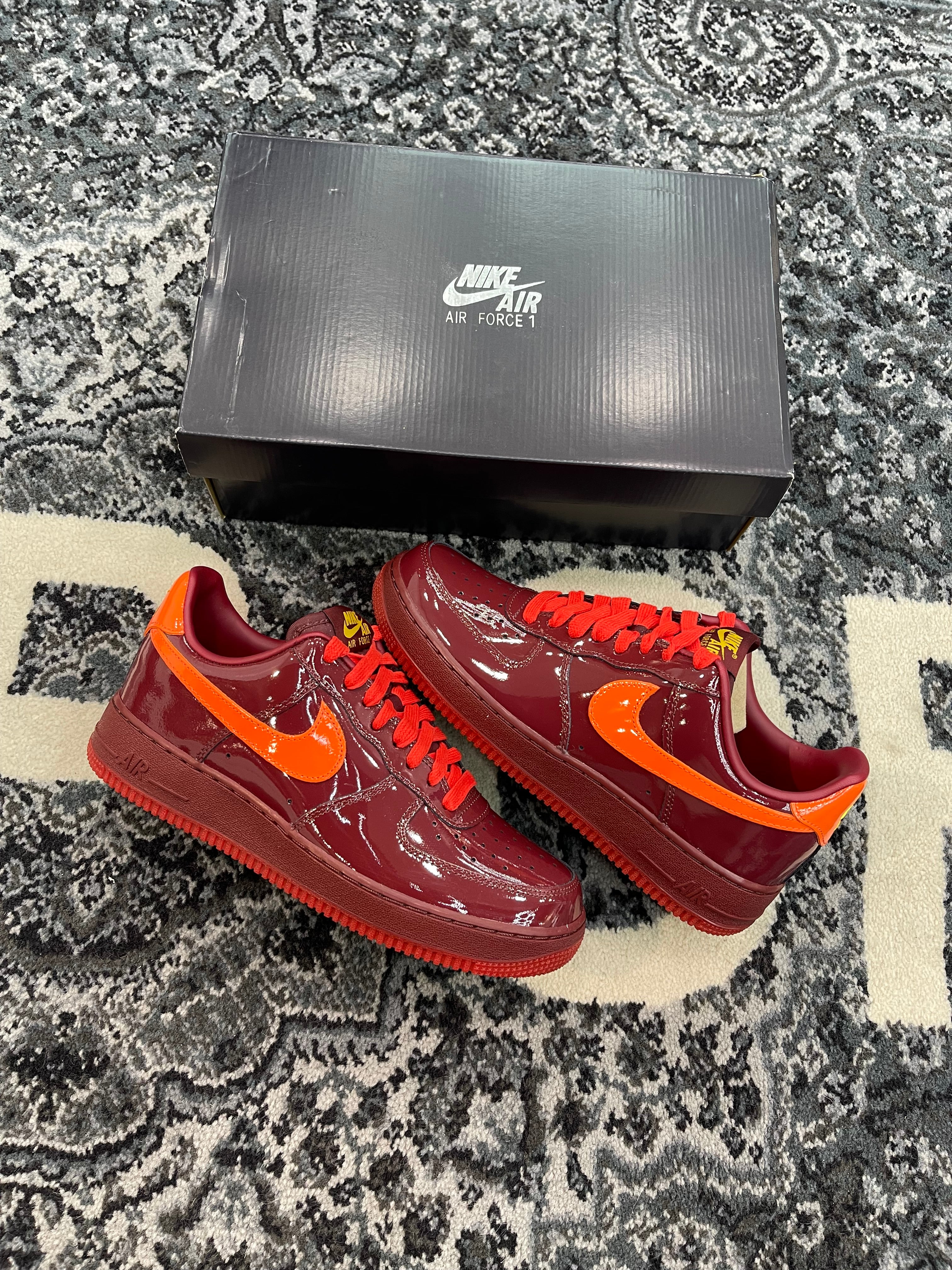 Nike Air Force 1 Low “Patent Leather Dark Team Red Safety Orange”