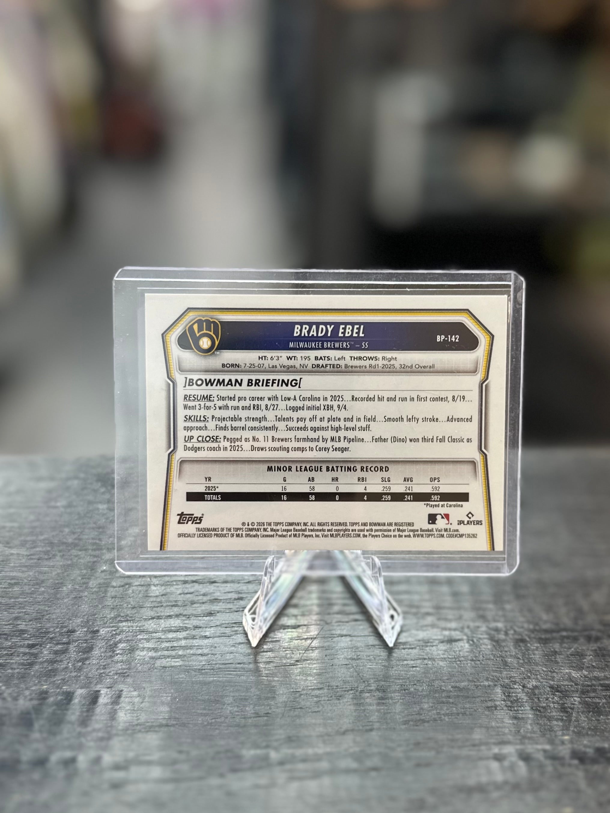 2026 Bowman Brady Ebel Gold Paper /50