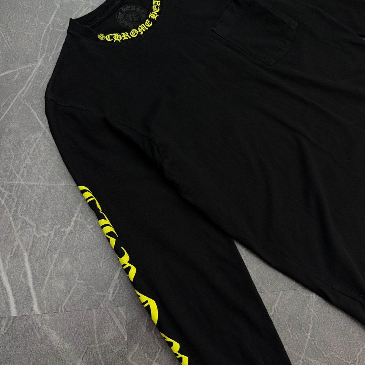 Chrome Hearts Long Sleeve Neck Logo Tee "Black/Yellow" - Image 3