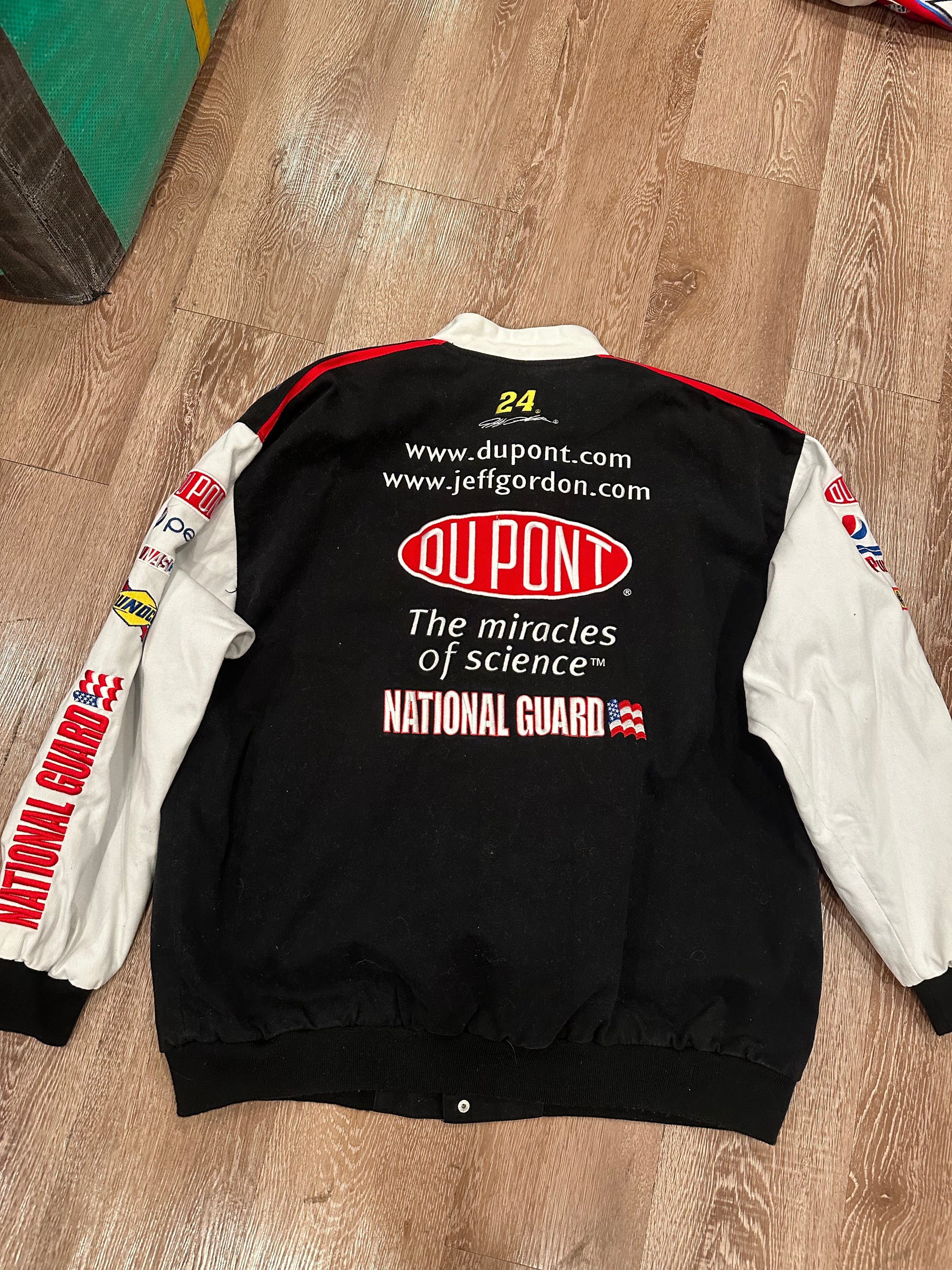 Vintage NASCAR Jeff Gordon #24 DuPont National Guard Jacket. (XL)