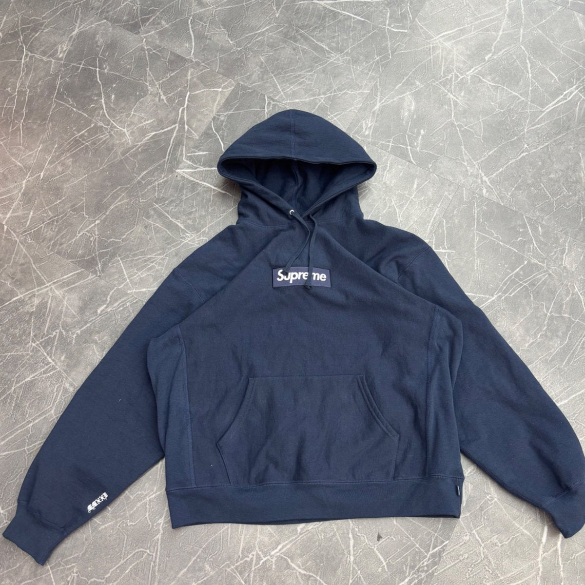 Supreme Box Logo Hooded Sweatshirt (FW25) Navy (Size XL) (Lightly Worn) - front