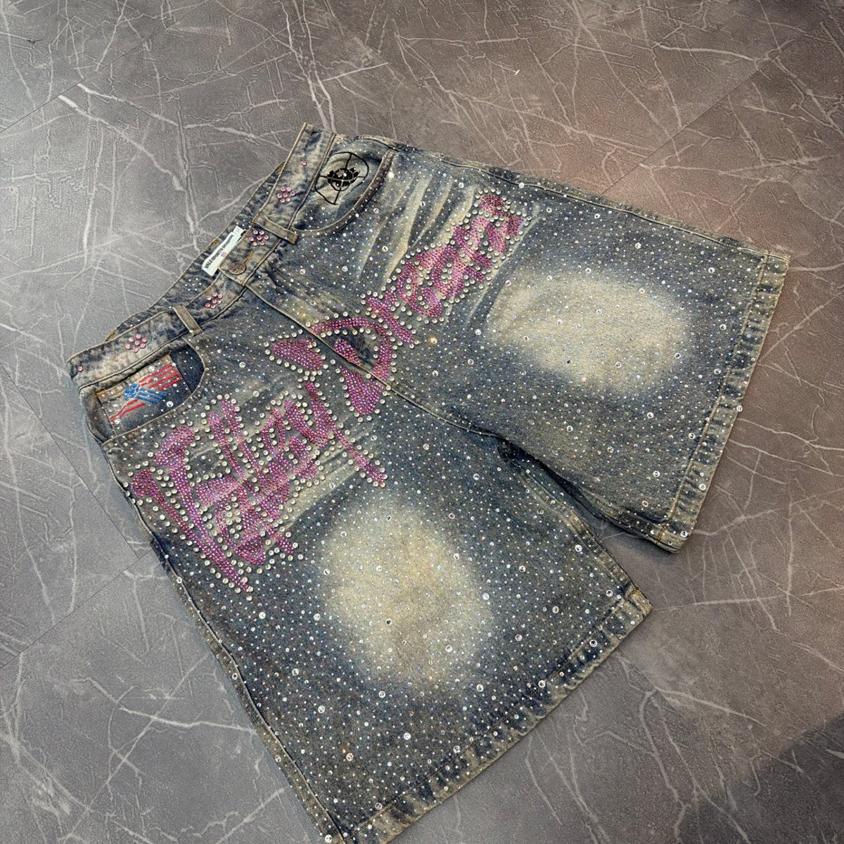 Vale Forever Iced Out Jorts 'Mid Blue' (Size 30) (Lightly Worn)