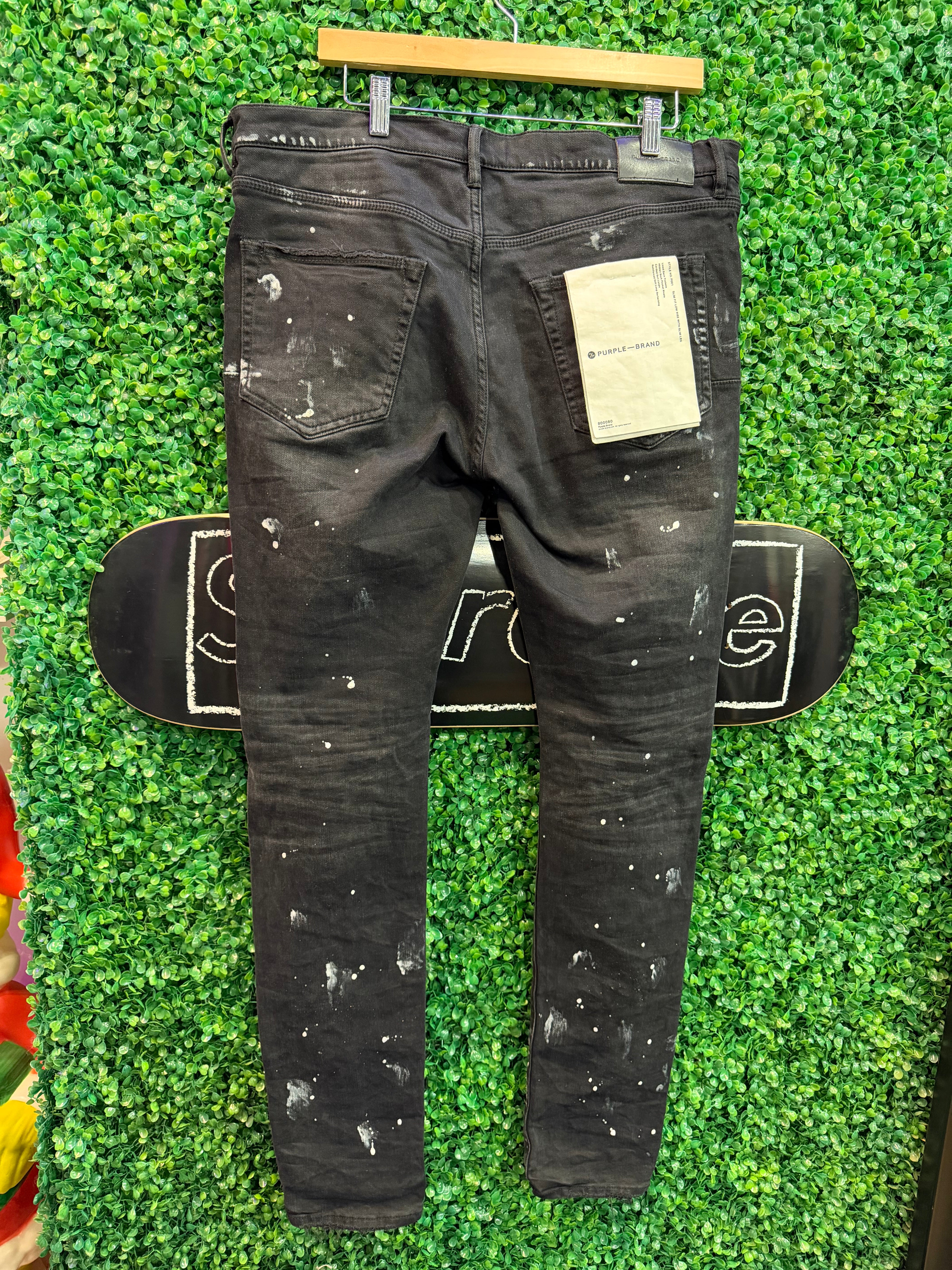 Purple Jeans Knee Rip Paint Splatter Black (34)
