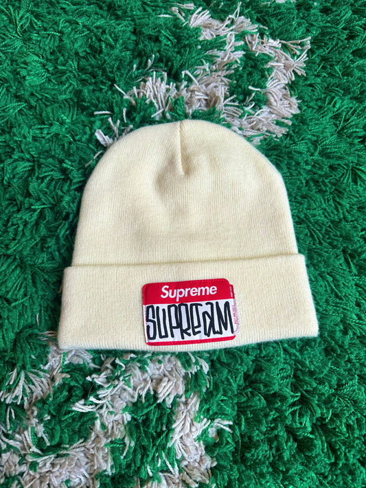 Supreme Beanie “Name Tag” Cream