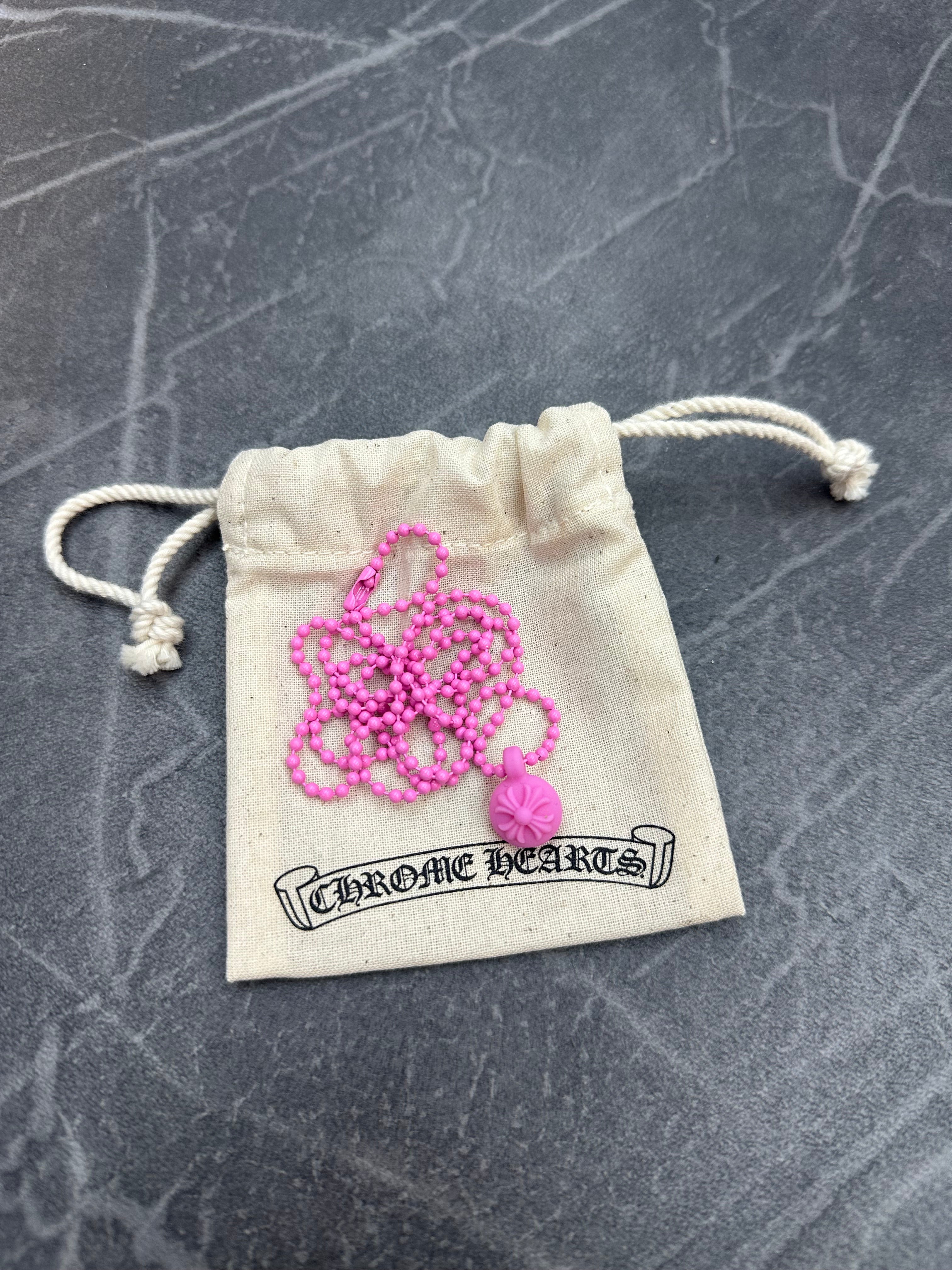 Chrome Hearts Silicon Crossball Charm Necklace Pink